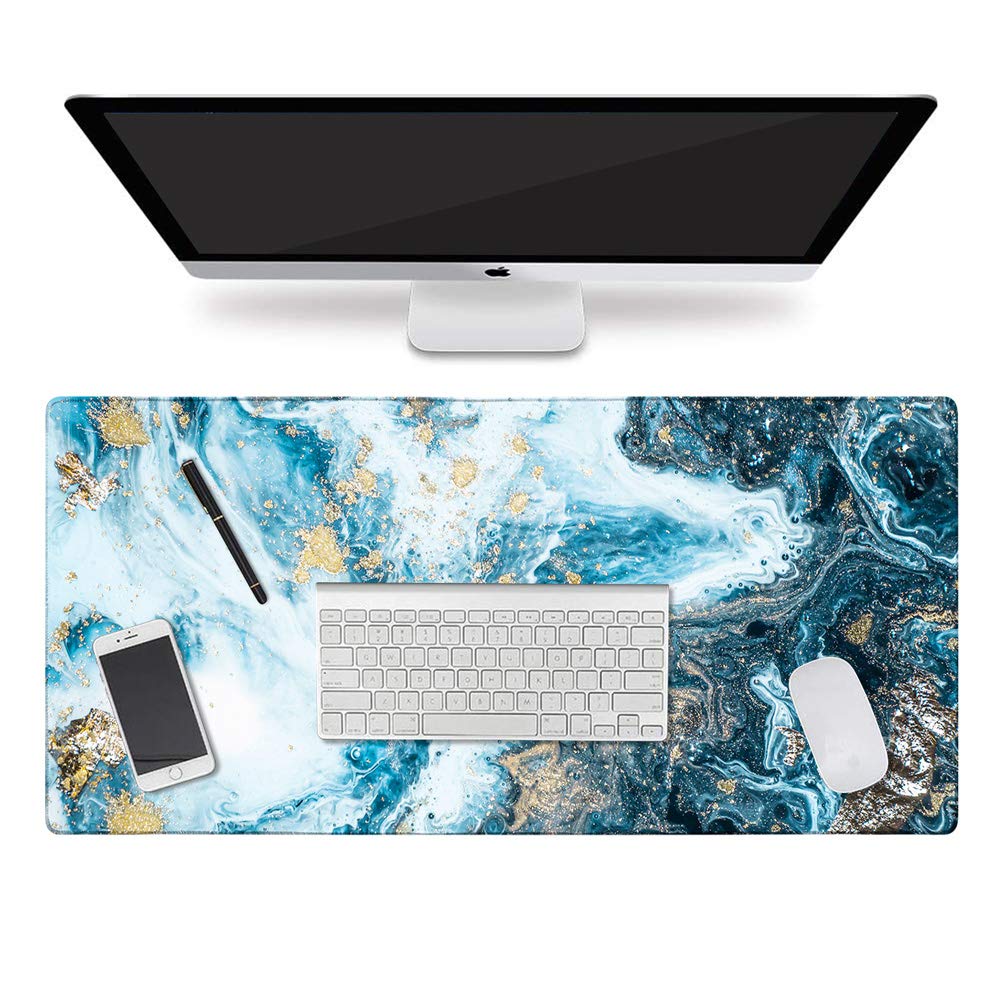 HAOCOO XXL Gaming Mouse Pad 35x15in - Blue Marble for Office & Laptop