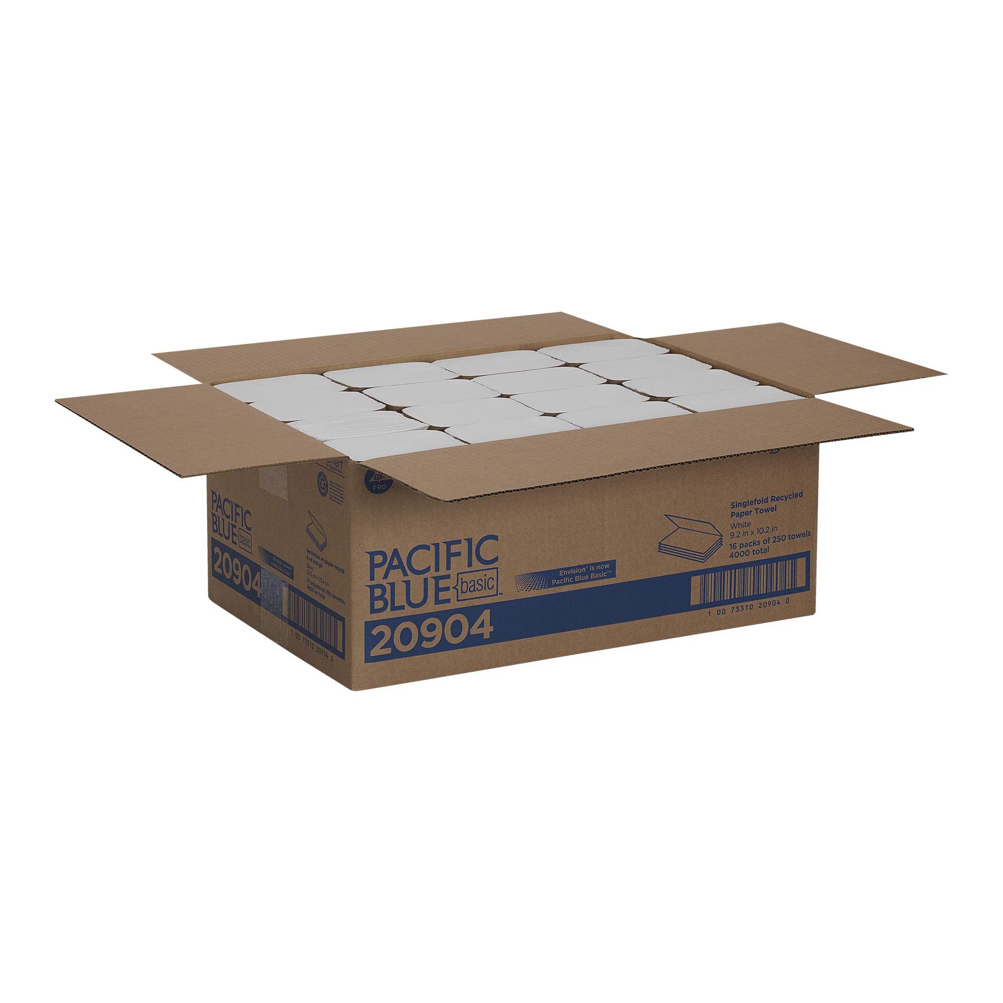 Pacific Blue Basic S-Fold Recycled Paper Towels by GP PRO (Georgia-Pacific) | White | 250 Towels/Pack, 16 Packs/Case | Eco-Friendly, Absorbent for Kitchen, Office & Commercial Use