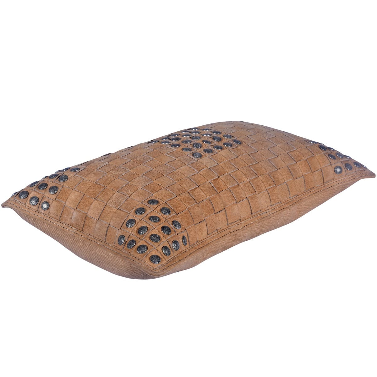 Genuine Leather Studded Basket Weave Pillow - Stylish Decorative Throw Cushion for Sofa, Bed & Home Decor
