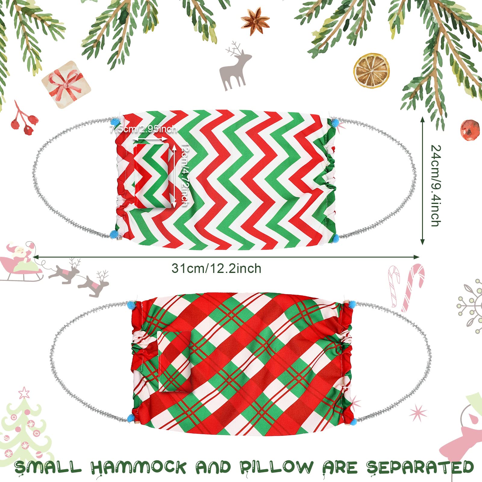 Zomiboo 2-Piece Christmas Doll Hammock Set - Green & Red Mini Hammocks for Dolls, Advent Calendar Fillers, Stocking Stuffers - Perfect for Holiday Decor, Dollhouse Accessories & Christmas Gift Giving