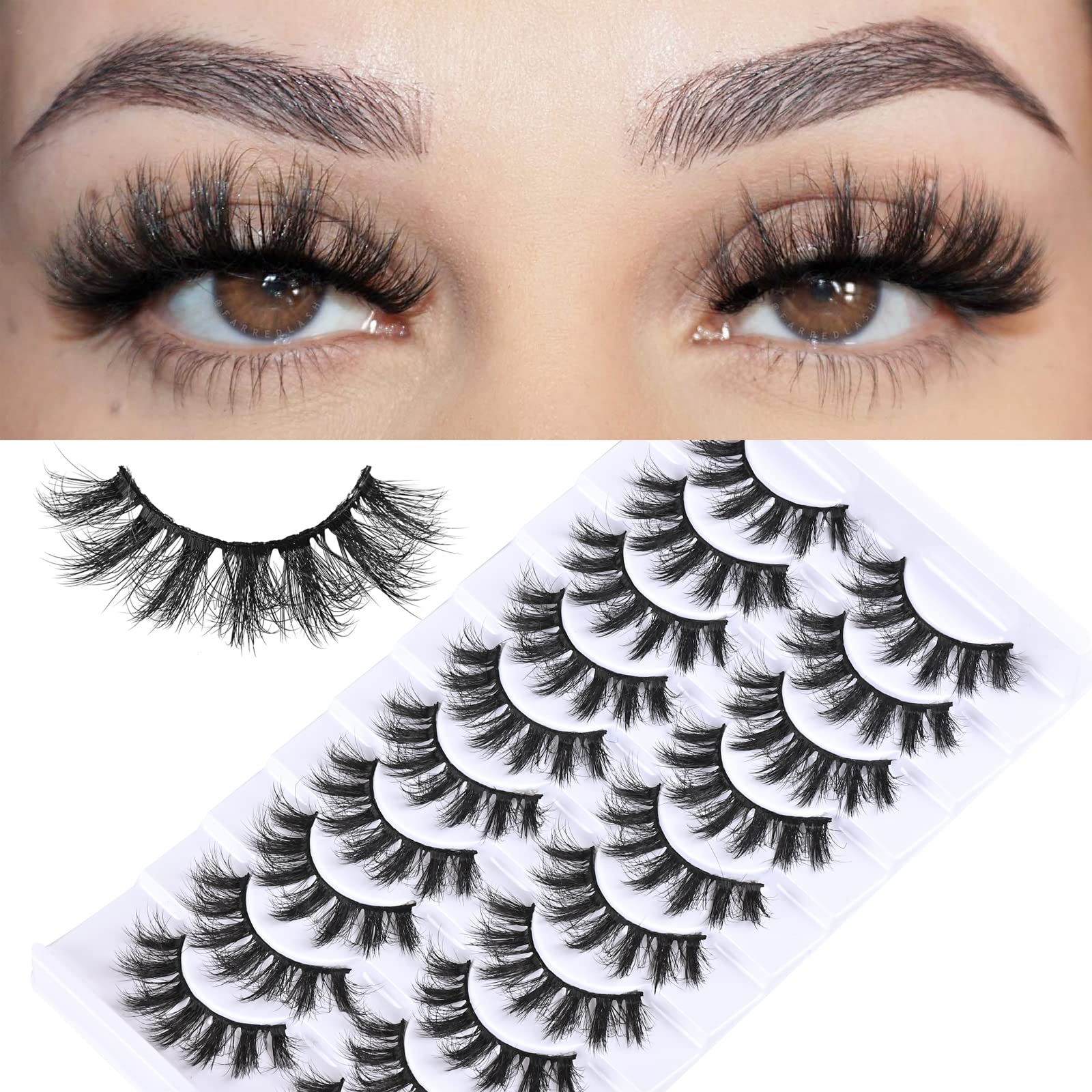FARRED Natural Short False Eyelashes - 10 Pairs Wispy Mink Lashes for Fluffy Volume & Natural Look | Vegan Cruelty-Free Lash Strips | Perfect for Daily Wear, Weddings & Special Occasions