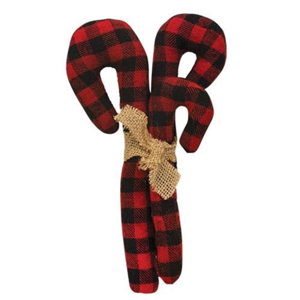 3-Piece Buffalo Check Candy Cane Set - Christmas Holiday Decorations for Tree, Mantel & Gift Wrapping (Red & White Plaid Pattern)