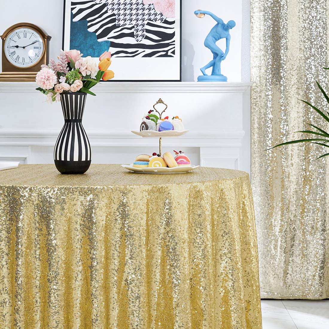 50 Inch Round Gold Sequin Tablecloth - Glitter Party Table Cover for Bridal Showers, Weddings, Birthdays, Banquets & Dessert Tables | Elegant Decor for Special Events & Celebrations