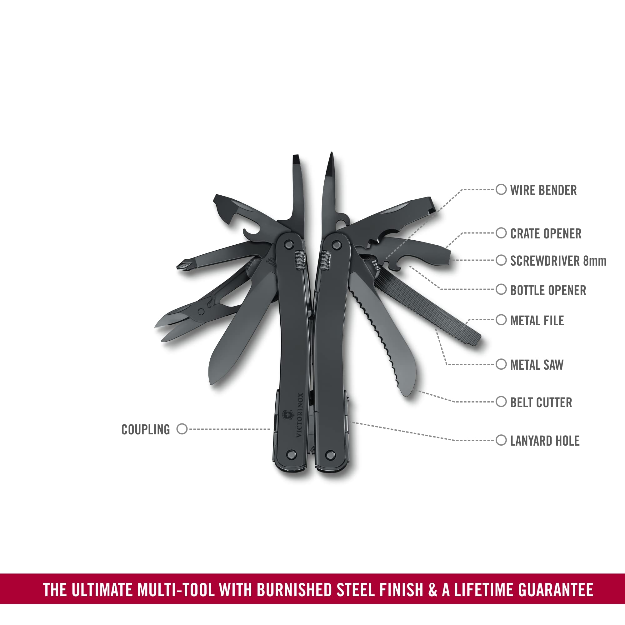 Victorinox Swiss Tool Spirit MXBS 24-in-1 Multitool - Swiss Made Stainless Steel Pocket Knife with Large Blade, Pliers, Wire Cutter & Nylon Pouch - Perfect for Camping, Hiking, Survival & Everyday Carry (EDC) - Black