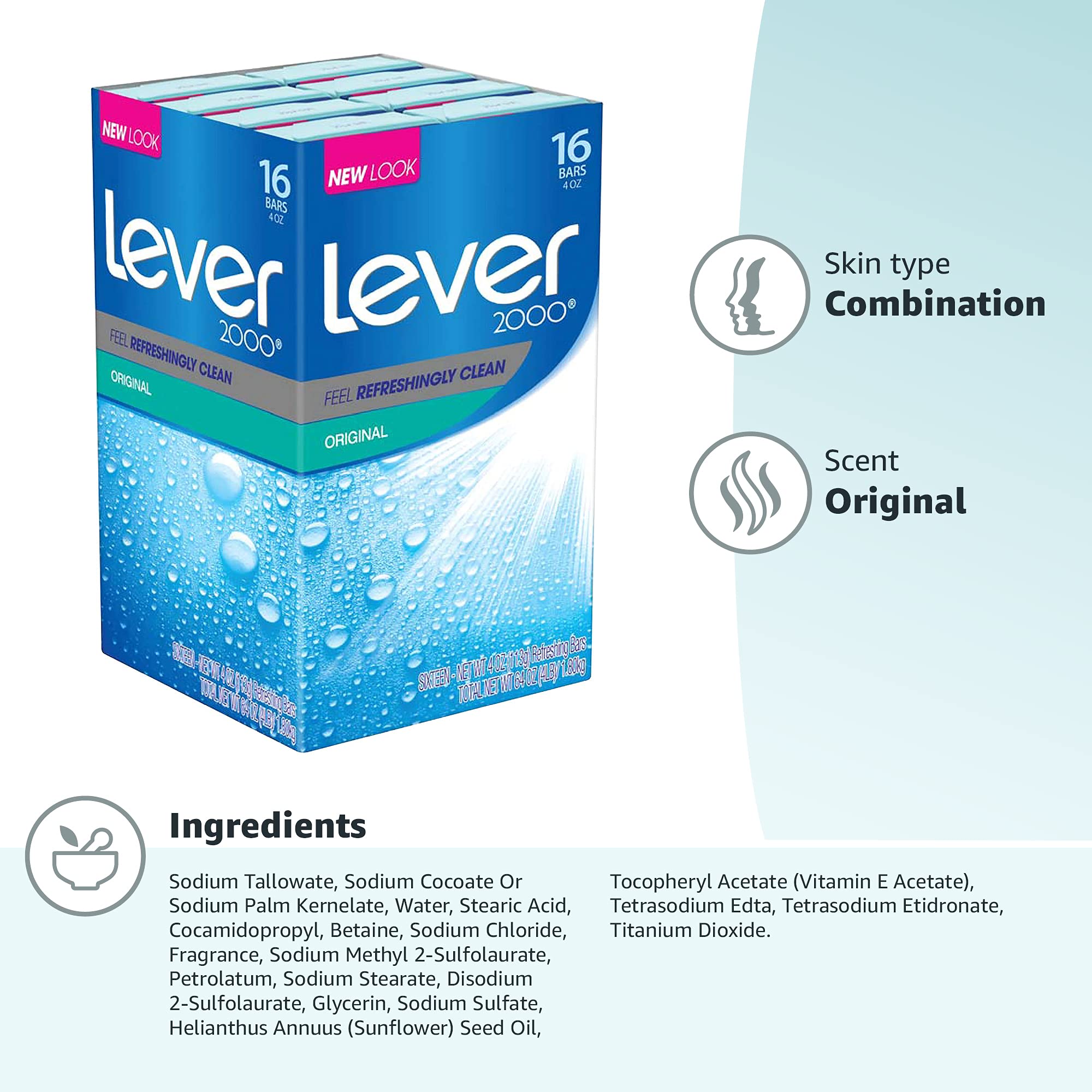 Lever 2000 Original Scent Bar Soap - 4 oz (16 Bars) | Antibacterial Body Wash for Daily Hygiene & Freshness - Perfect for Home, Gym & Travel Use