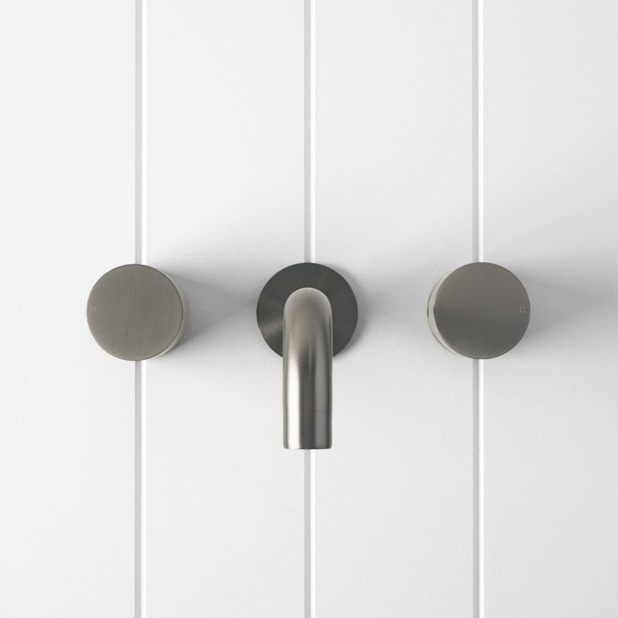 Premium Gunmetal Wall Spout with Round Wall Taps - Modern Bathroom Faucet for Sink, Vanity, and Powder Room Installation