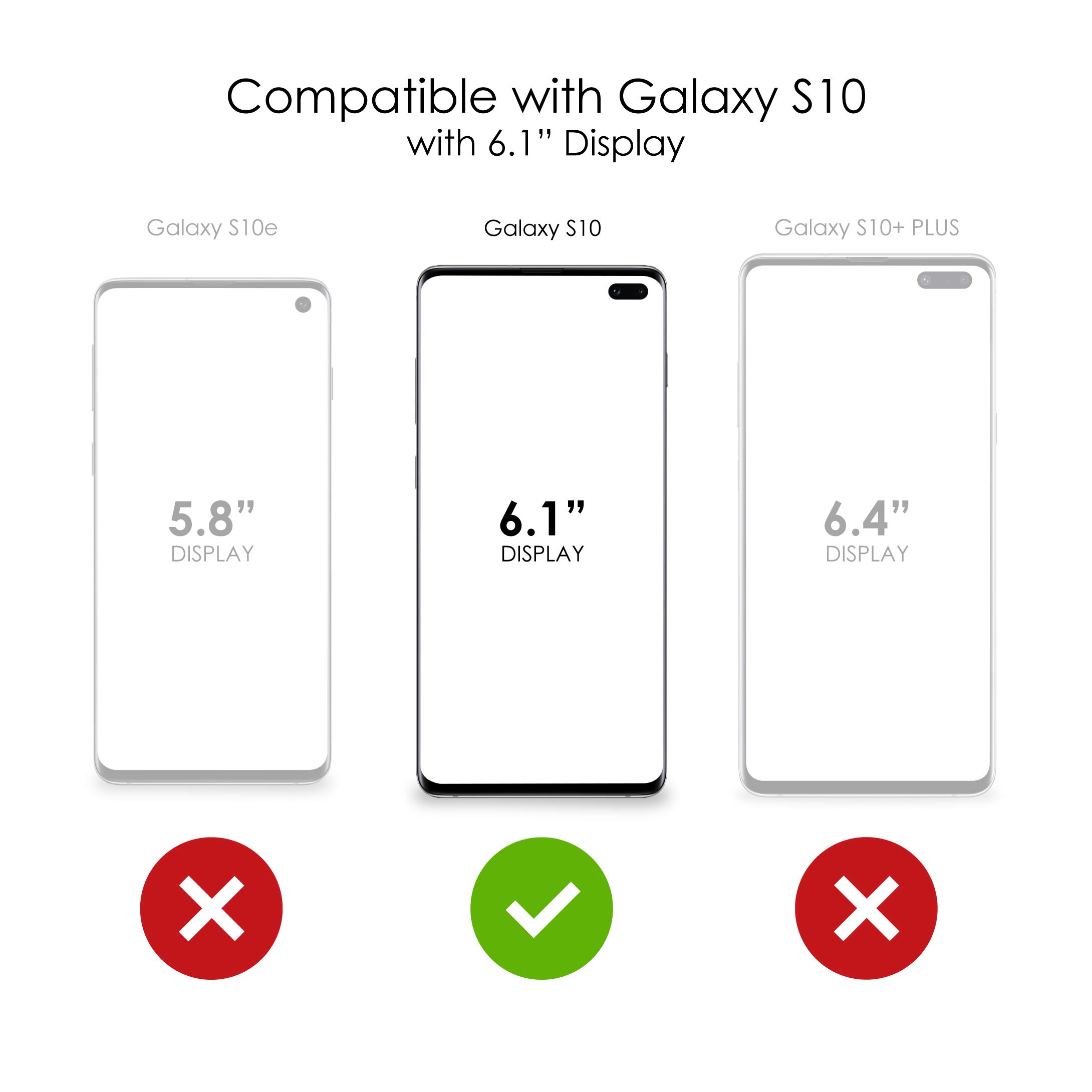 DistinctInk Clear Shockproof Hybrid Case for Samsung Galaxy S10 (6.1 Inch) - Durable TPU Bumper & Acrylic Back with Tempered Glass Screen Protector - Red White Polka Dot Design - Perfect for Everyday Protection, Work & Travel