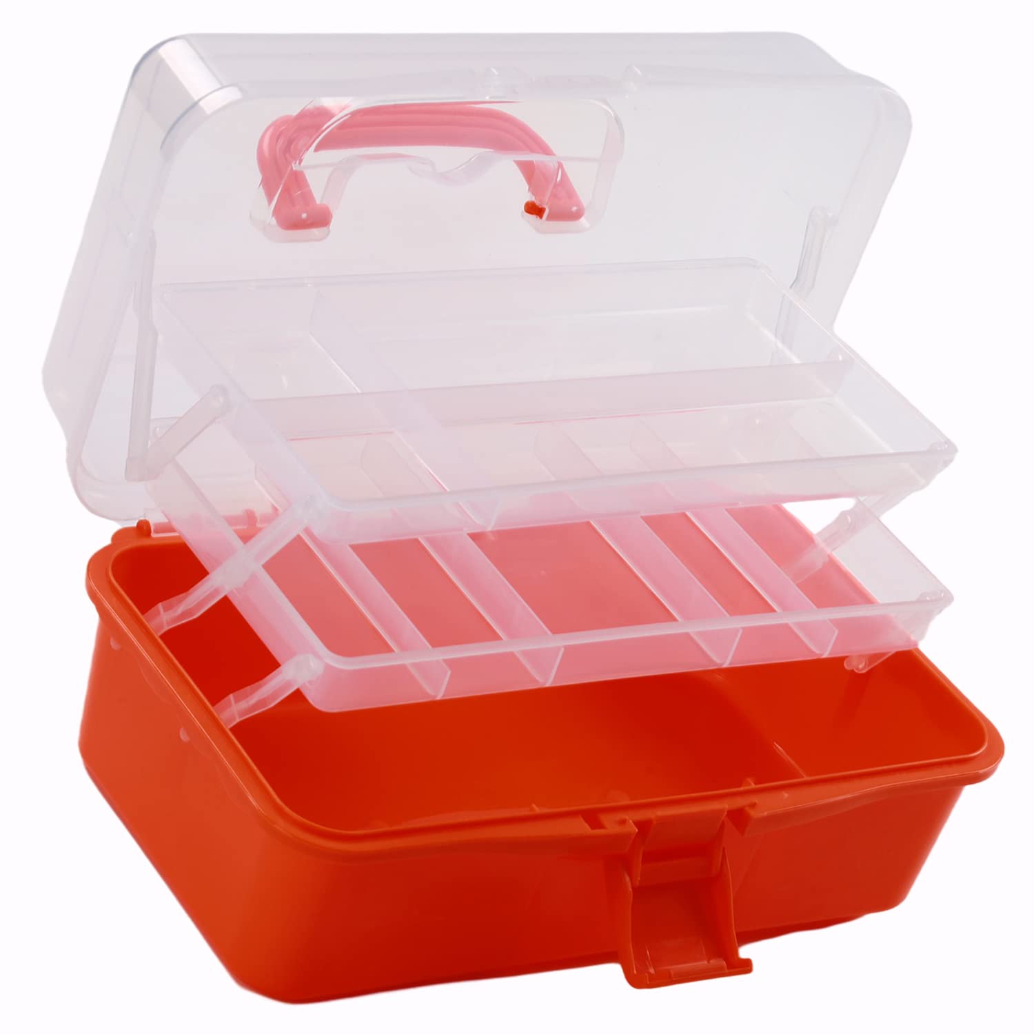 Yinpecly Portable Folding Tool Box - 3-Layer Storage Organizer with Cantilever Tray, Durable Plastic Hardware Case (330x200x150mm, Orange) - Perfect for DIY Projects, Home Repairs, and Workshop Organization
