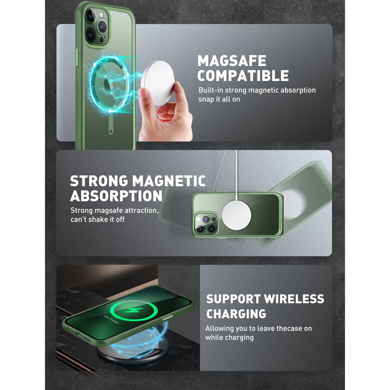iPhone 13 Pro Case 6.1 Inch - Unicorn Beetle MAG Slim Clear Protective Cover with MagSafe Compatible in Green | Perfect for Everyday Use, Travel & Wireless Charging