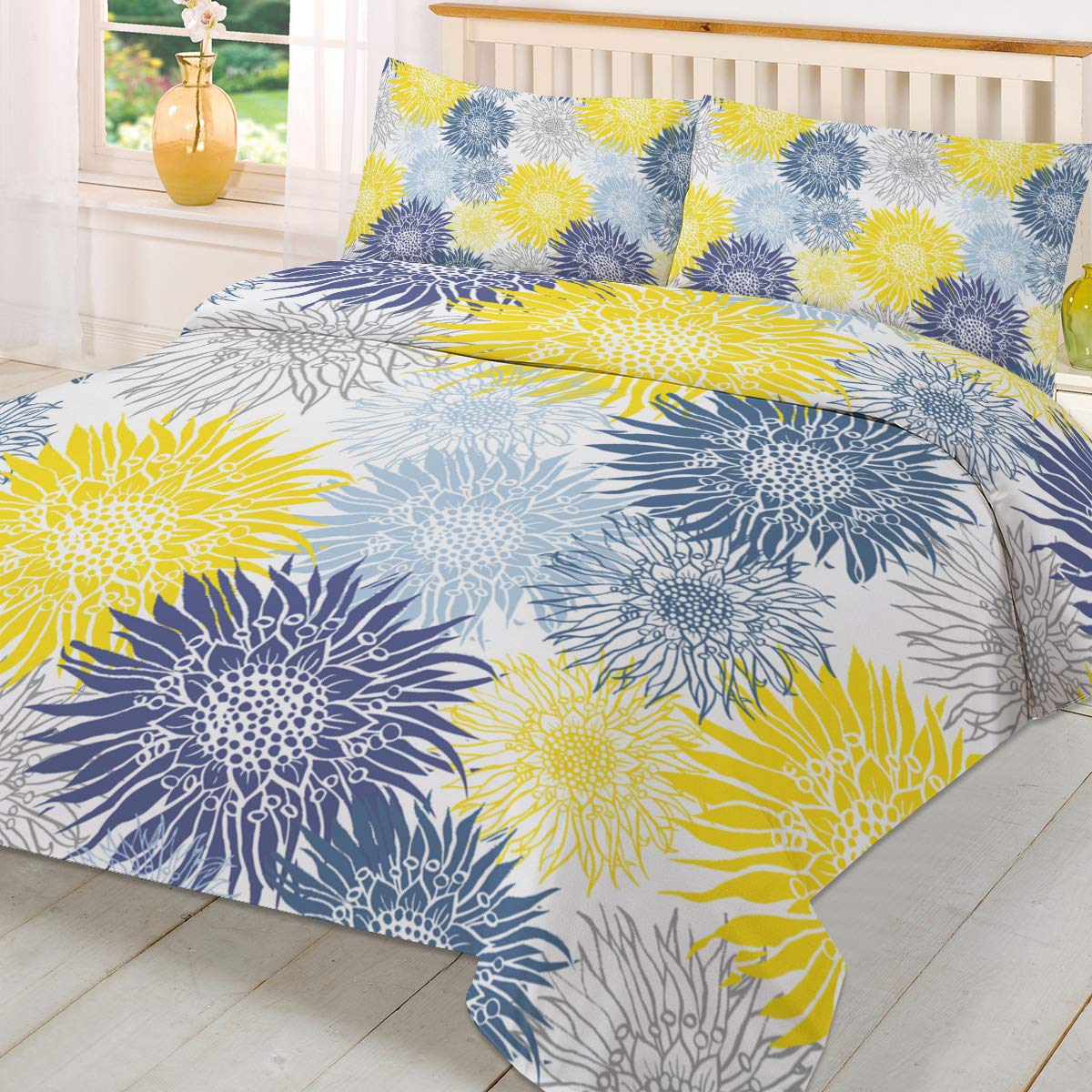 ArneCase 3-Piece Queen Size Sunflower Duvet Cover Set - Colorful Blooming Floral Design with 1 Quilt Cover & 2 Pillowcases | Soft & Cozy Bedding Collection for Warmth & Comfort | Perfect for Master Bedroom, Guest Room & Dorm Decor