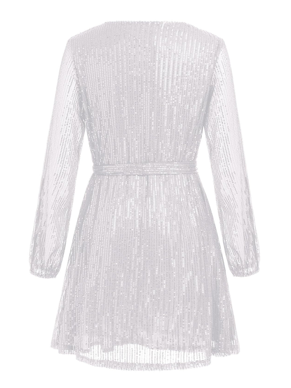 Sparkly Sequin Tie Waist Long Sleeve Mini Cocktail Party Dress for Women | Elegant Clubwear & Holiday Outfit | Perfect for Night Out, Christmas Party & Special Occasions