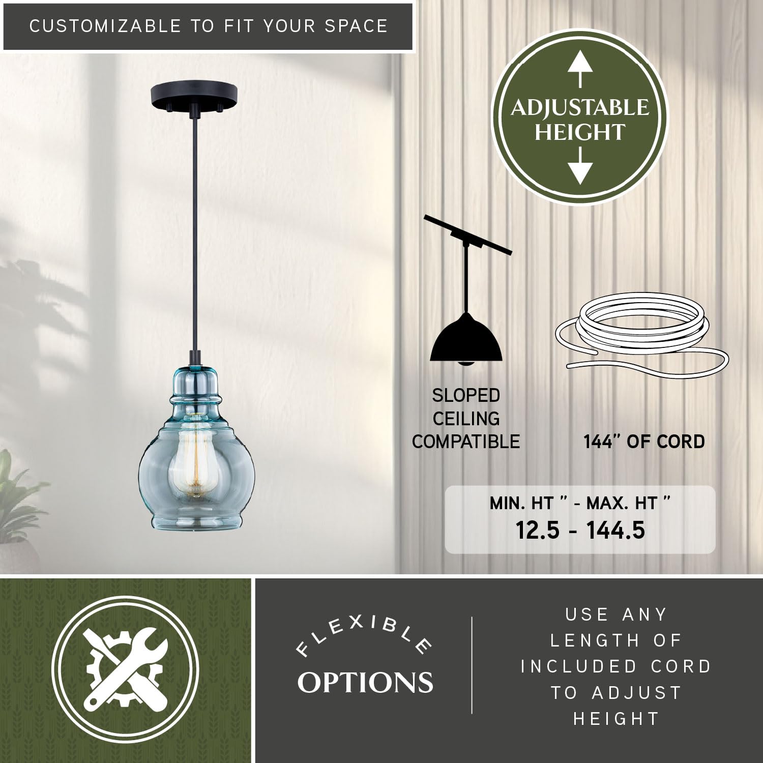 VAXCEL Millie Jar Mini Pendant Light - Oil Rubbed Bronze Finish with Smoke Blue Glass - Farmhouse Kitchen Island Lighting - Perfect for Dining Room, Breakfast Nook & Rustic Home Decor