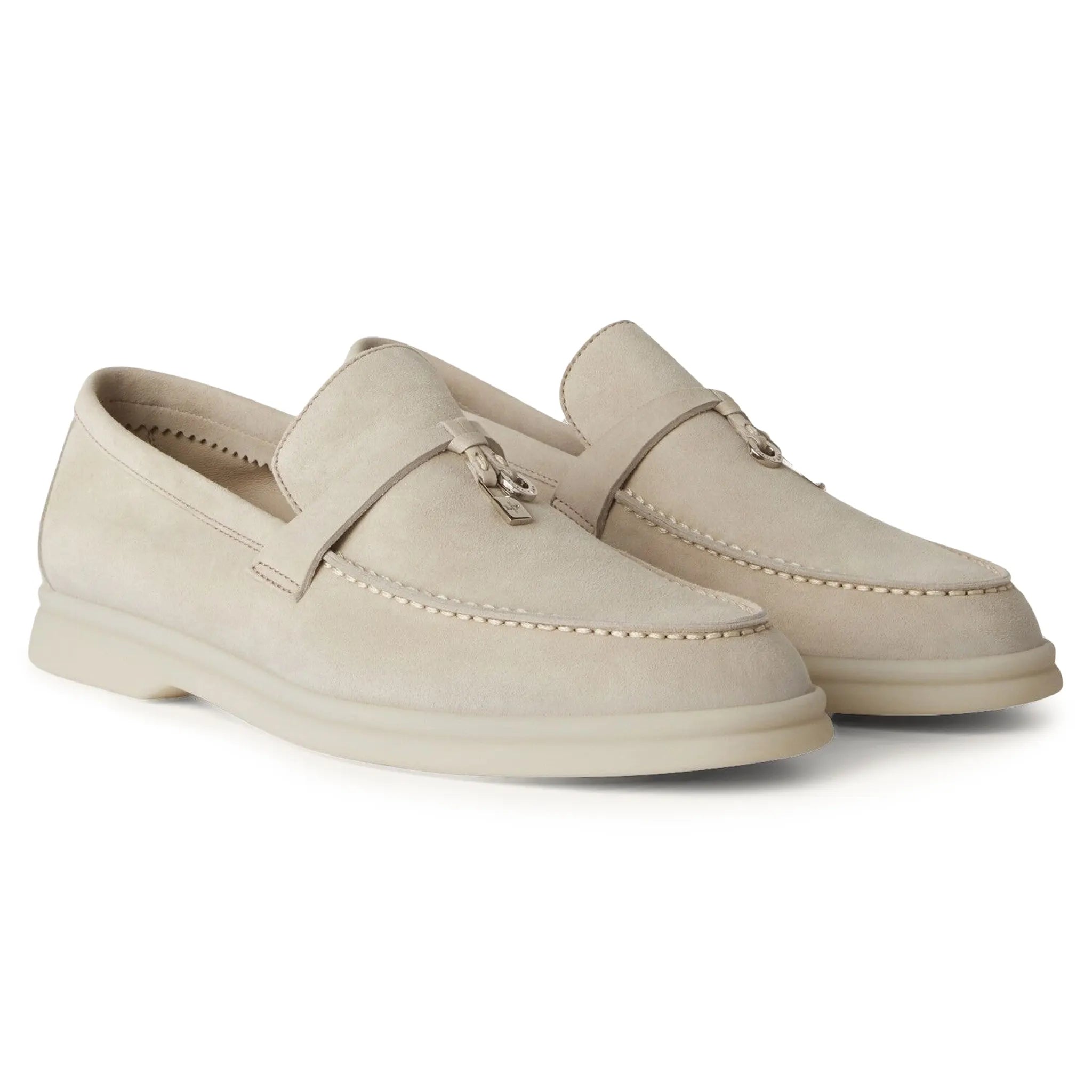 Loro Piana Women's Summer Charms Walk Suede Goatskin Loafers in Powder Pearl - Comfortable Slip-On Shoes for Casual Outings & Office Wear