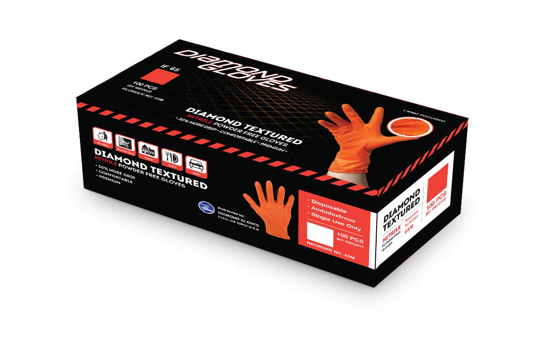Premium Orange Nitrile Gloves - 6 Mil Heavy Duty, Powder-Free, Latex-Free & Diamond Textured for Superior Grip - Automotive, Mechanic, Food Safe, Janitorial & Cleanroom Use - Small Size (10 Boxes) - Ideal for Mechanics, Food Handling, Industrial Cleaning & Laboratory Work