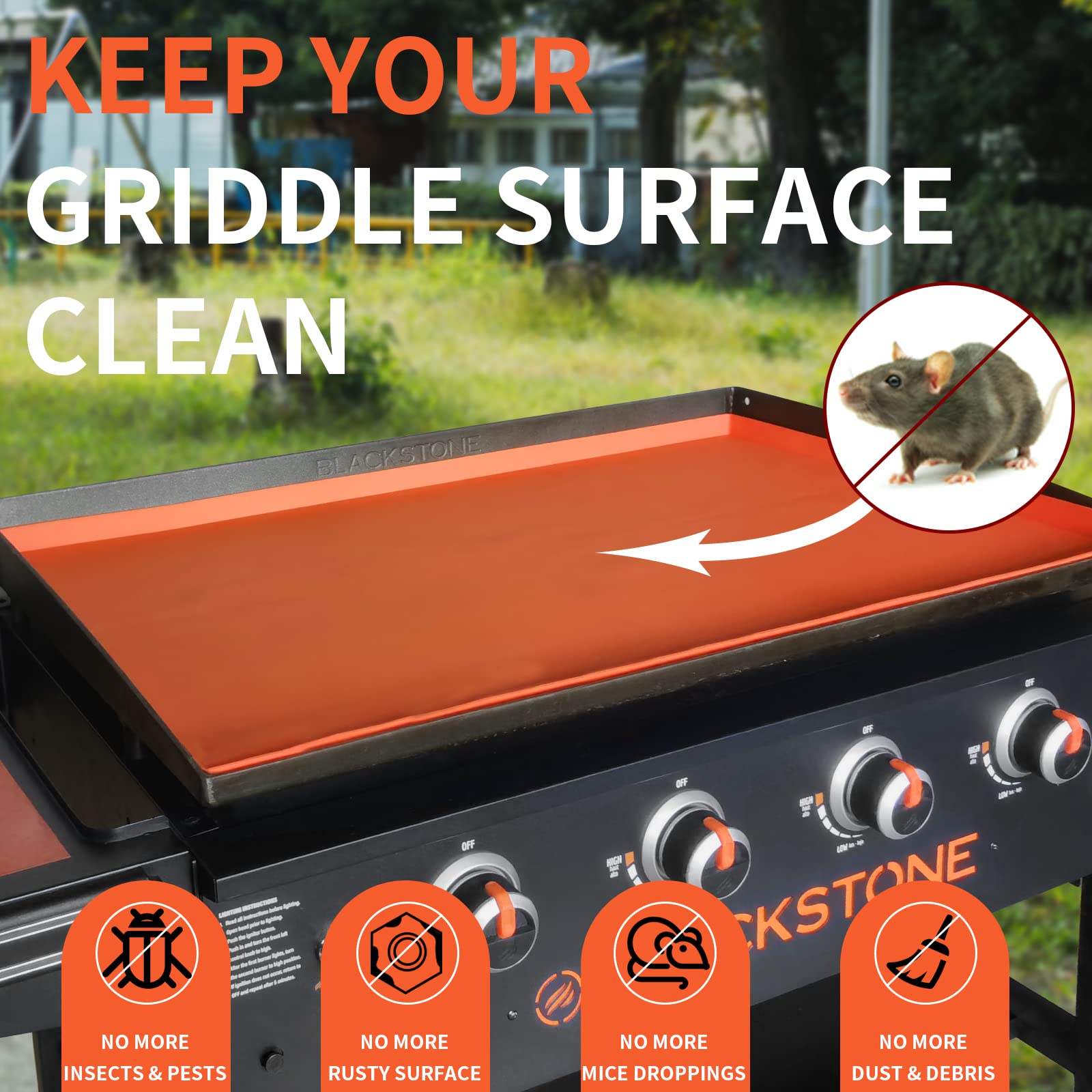 BSARTE 36 Inch Heavy Duty Silicone Griddle Mat Cover for Blackstone 36 Inch Griddle - Food Grade Thick Protective Cooking Surface Cover - Perfect for Outdoor Grill, Camping, Backyard BBQ & Tailgating - Orange