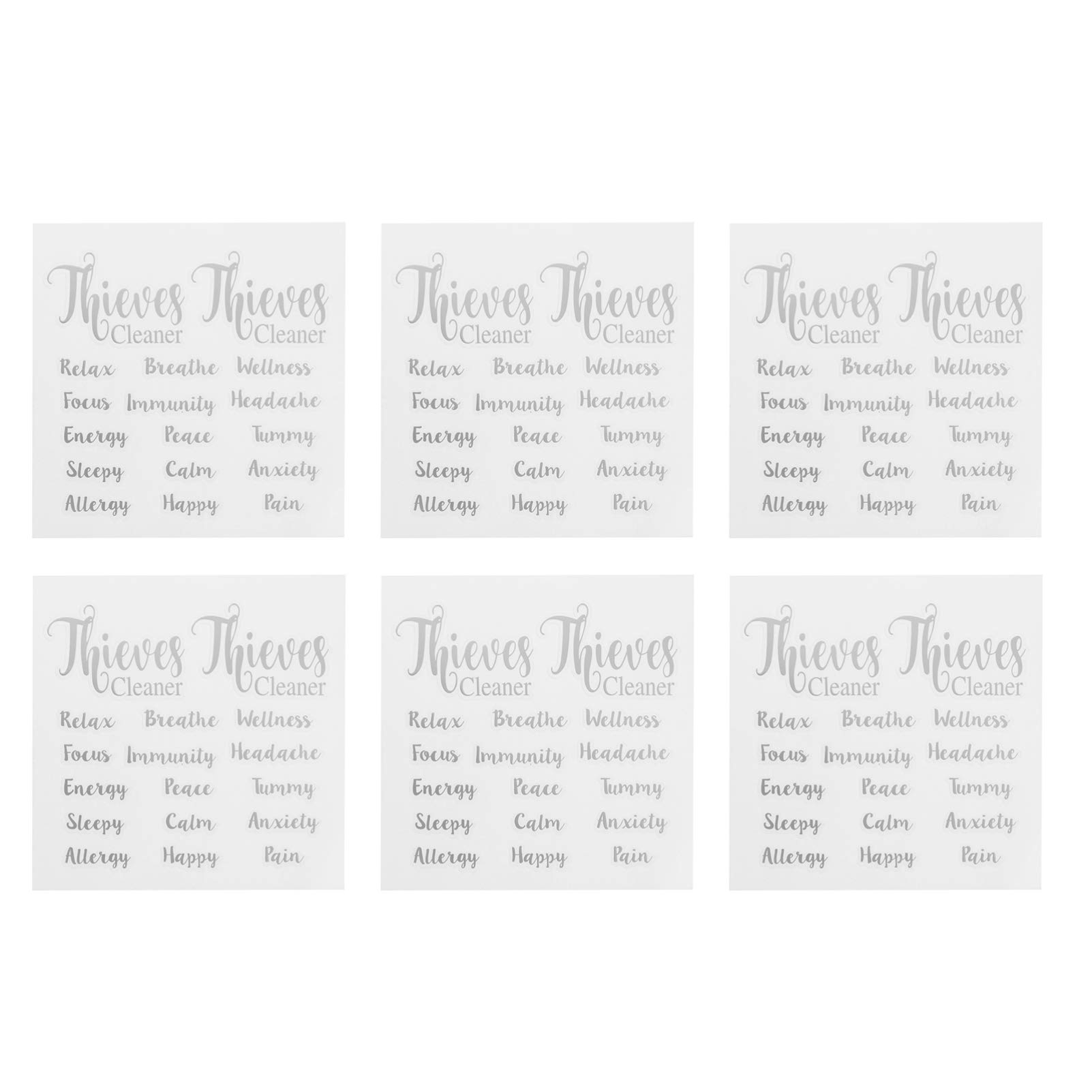 EXCLUZO 6-Pack Silver Essential Oil Stickers - Waterproof Cosmetic Labels for Perfume Bottles, Jars & Containers - Durable Letter Stickers for Organizing & Decorating (Perfect for Aromatherapy, DIY Projects & Home Organization)