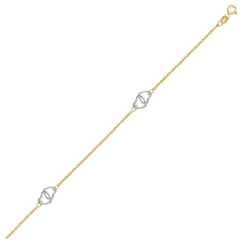 14K Two-Tone Gold Entwined Heart Anklet - 10