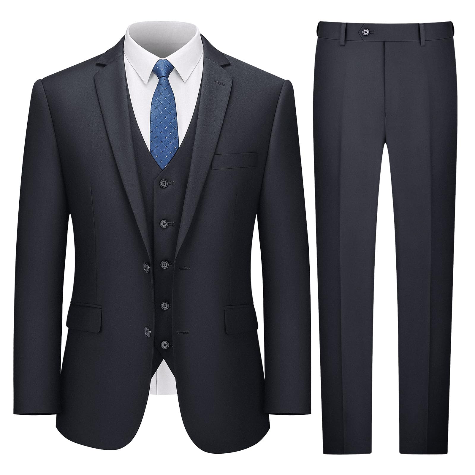 LUPURTY Men's Slim Fit 3-Piece Suit Set - 2 Button Solid Color Jacket, Vest & Pants - Formal Business Attire & Wedding Tuxedo - Perfect for Office, Interviews, Prom & Special Occasions