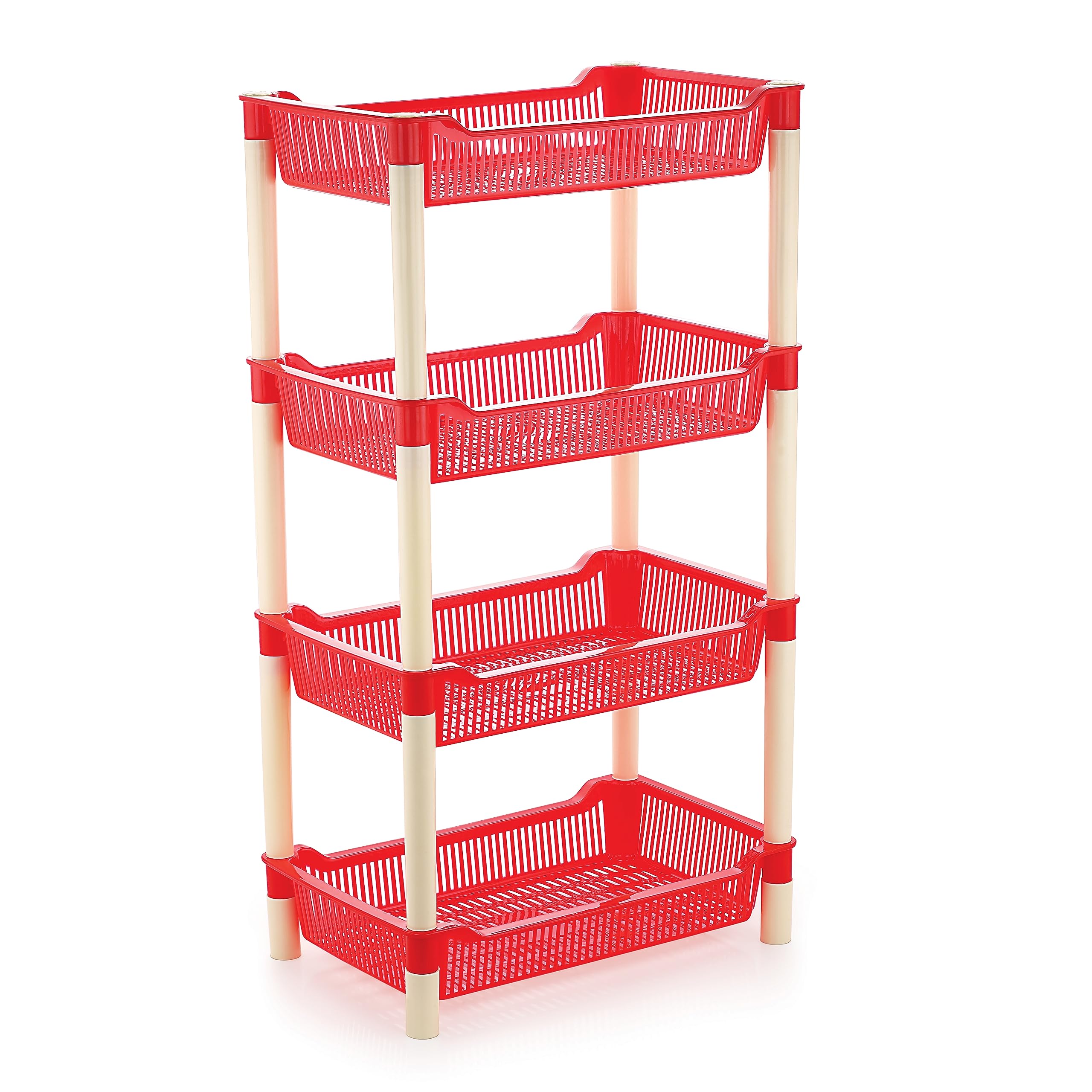 MOLTRES Bolero 4-Tier Multi-Purpose Storage Rack for Office Kitchen Bathroom - 45x28x107cm Free Standing Organizer Shelf (Red) | Space Saving Solution for Small Rooms & Clutter Organization