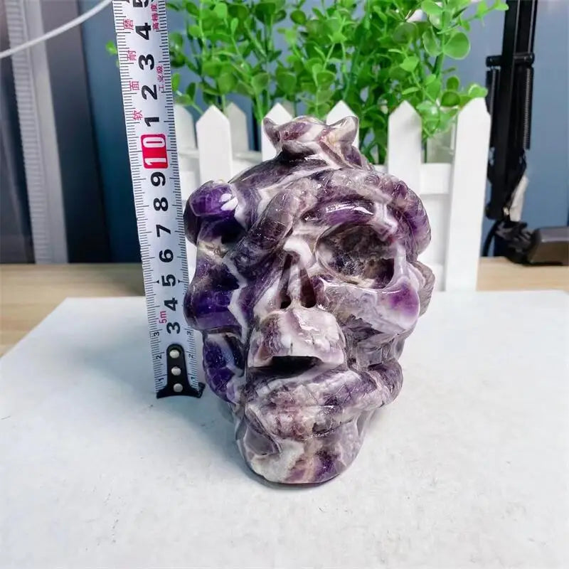 Natural Amethyst Snake Skull Carving - Reiki Healing Crystal, Feng Shui Mineral Gemstone Decor, Handcrafted Spiritual Artifact (1pc) | Perfect for Meditation, Home Altar & Gothic Decor