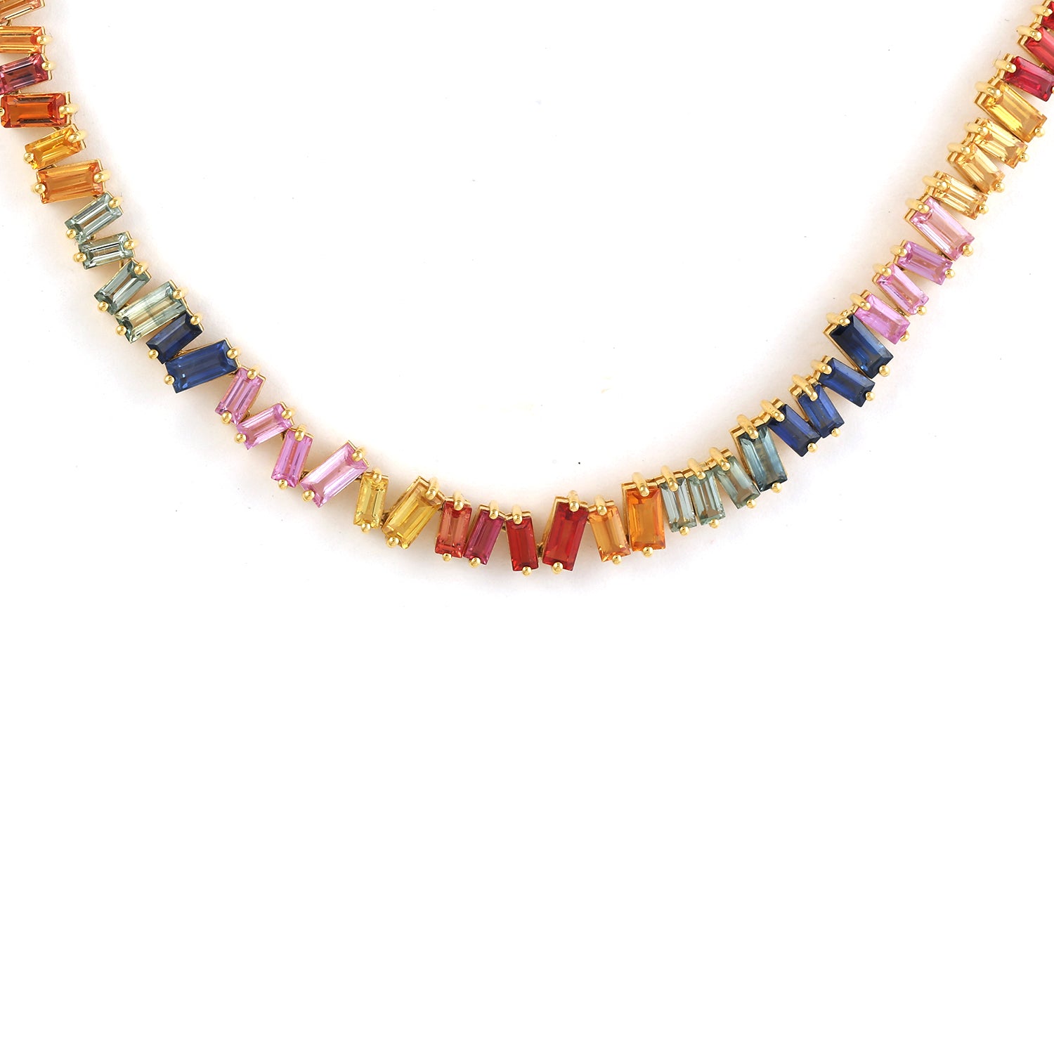 18k Yellow Gold Multicolor Sapphire Baguette Choker Necklace for Women - Elegant Statement Jewelry for Parties, Weddings & Special Occasions