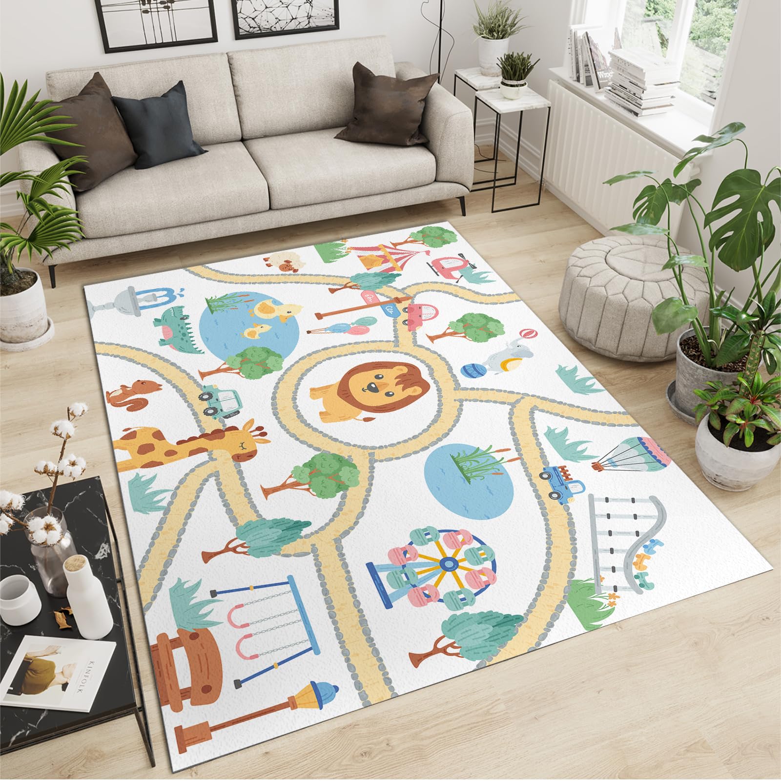5x8 Kids Play Mat - Non-Slip Washable Road Design Rug for Toddlers | Playroom, Nursery & Bedroom Decor | Perfect for Indoor Playtime & Learning Activities
