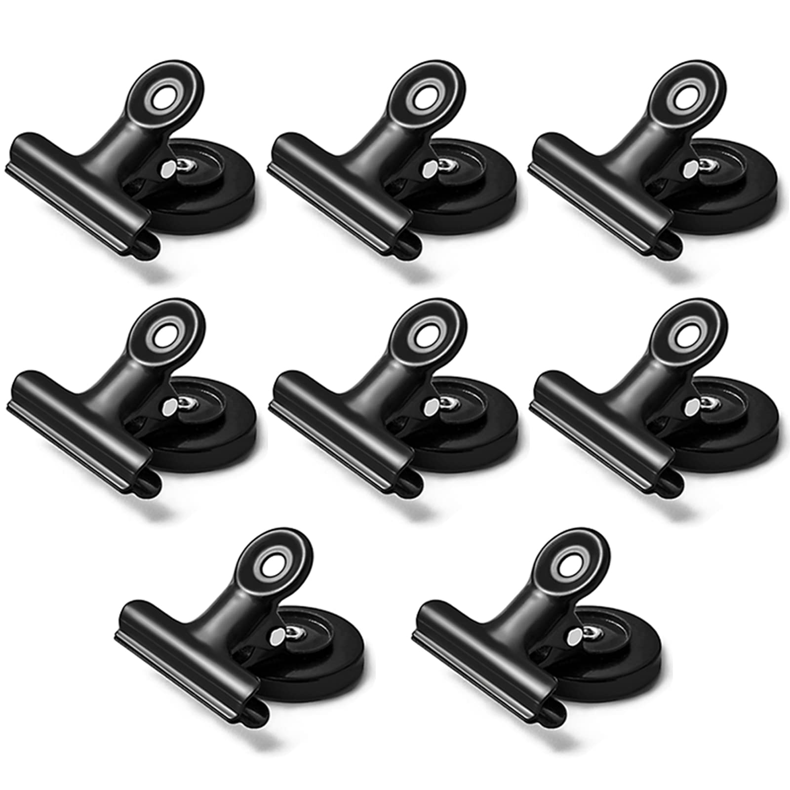 8PACK Round Magnetic Clips for Refrigerator, Whiteboard & Wall - Strong Metal Memo Note Holders for Photos, Pictures & Documents - Perfect for Office, Kitchen & Home Organization (Black)