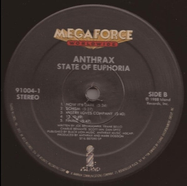 Anthrax - State Of Euphoria LP Vinyl Album Limited Edition (NM or M) - Perfect for Collectors & Rock Music Enthusiasts