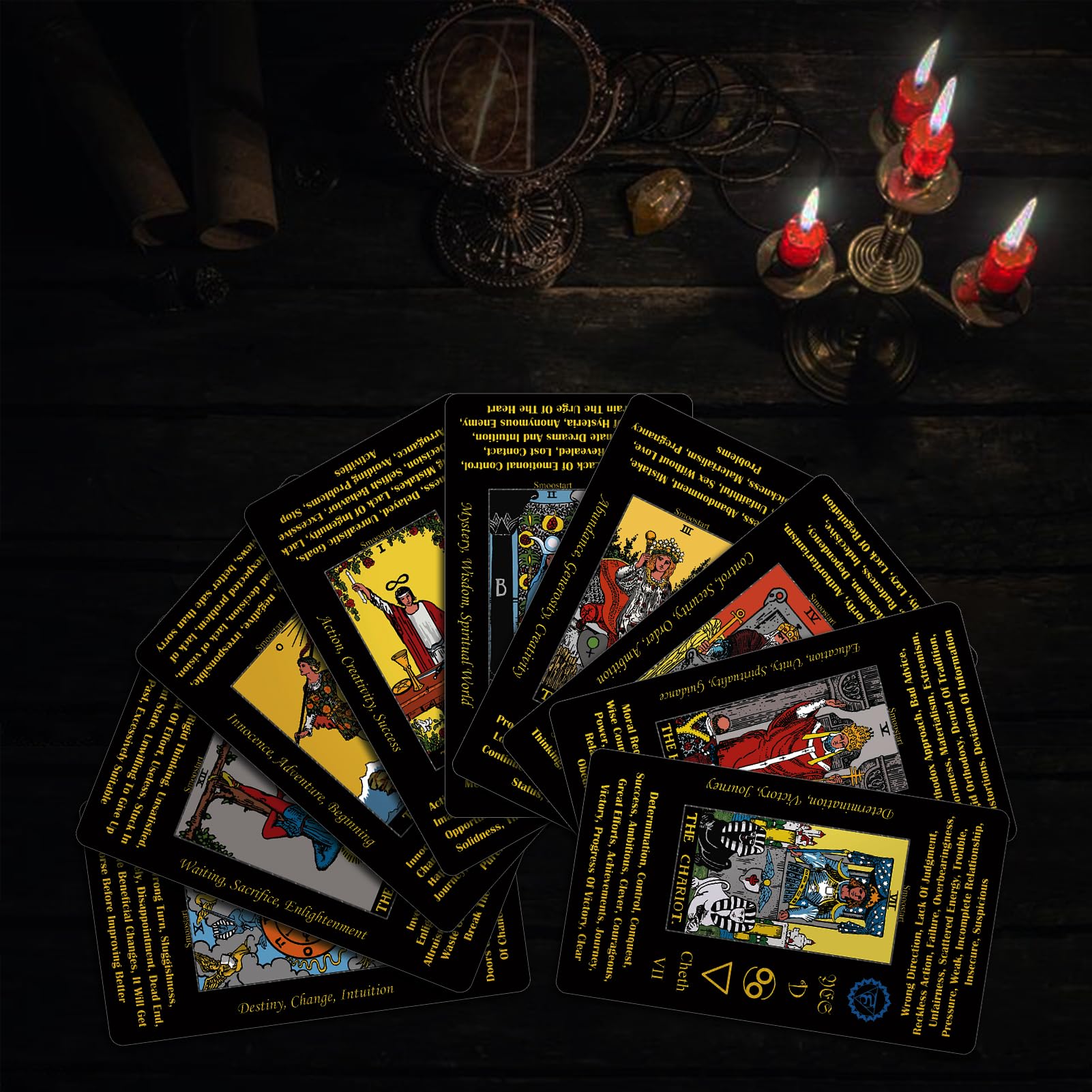 Smoostart Black Holographic Tarot Cards Deck for Beginners - 78 Cards with Meanings & Keywords, Includes Guide Book - Perfect for Divination, Meditation & Spiritual Growth