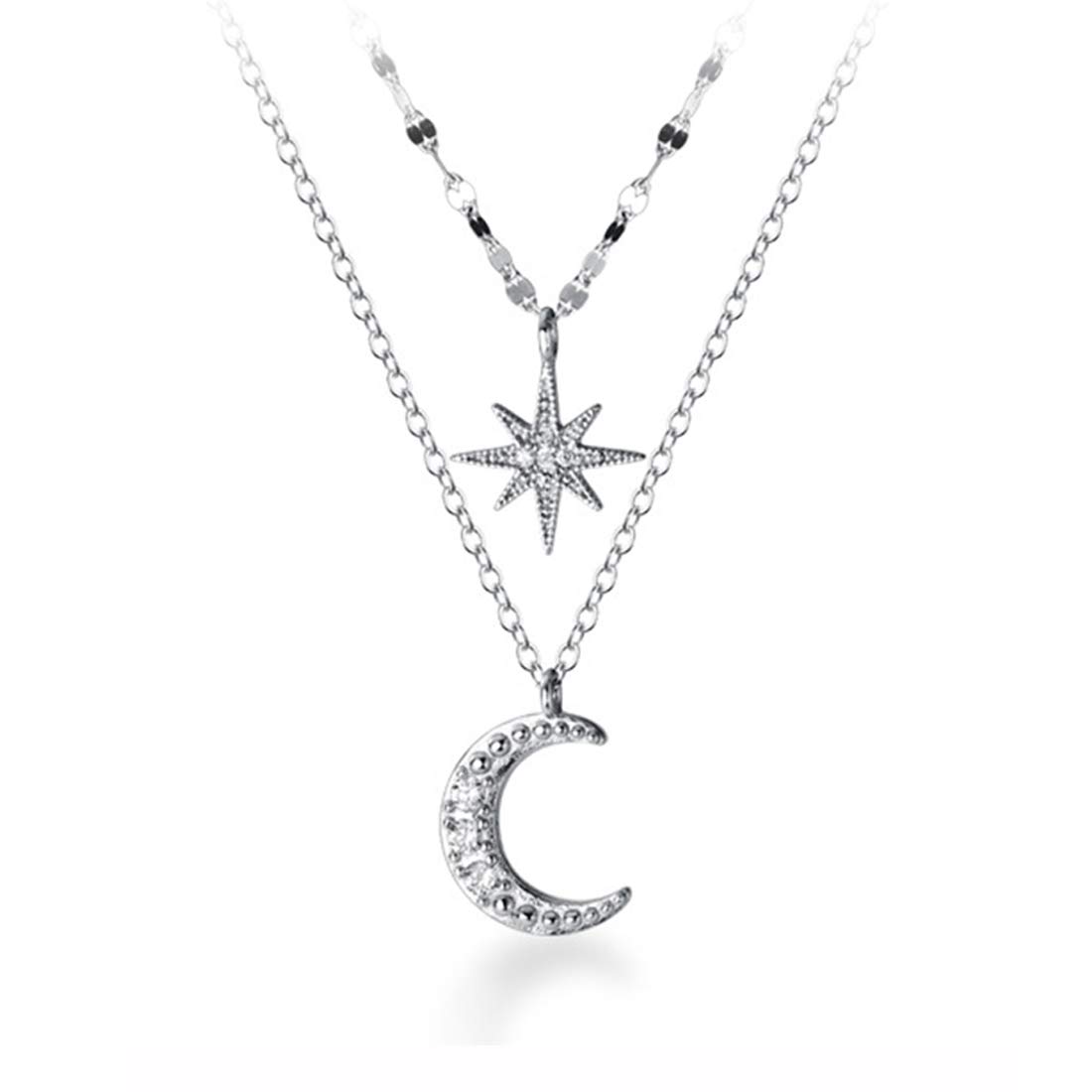 925 Sterling Silver Star Moon Choker Necklace for Women - Dainty Layered Chain Necklace - Perfect for Layering, Gift Giving & Everyday Wear