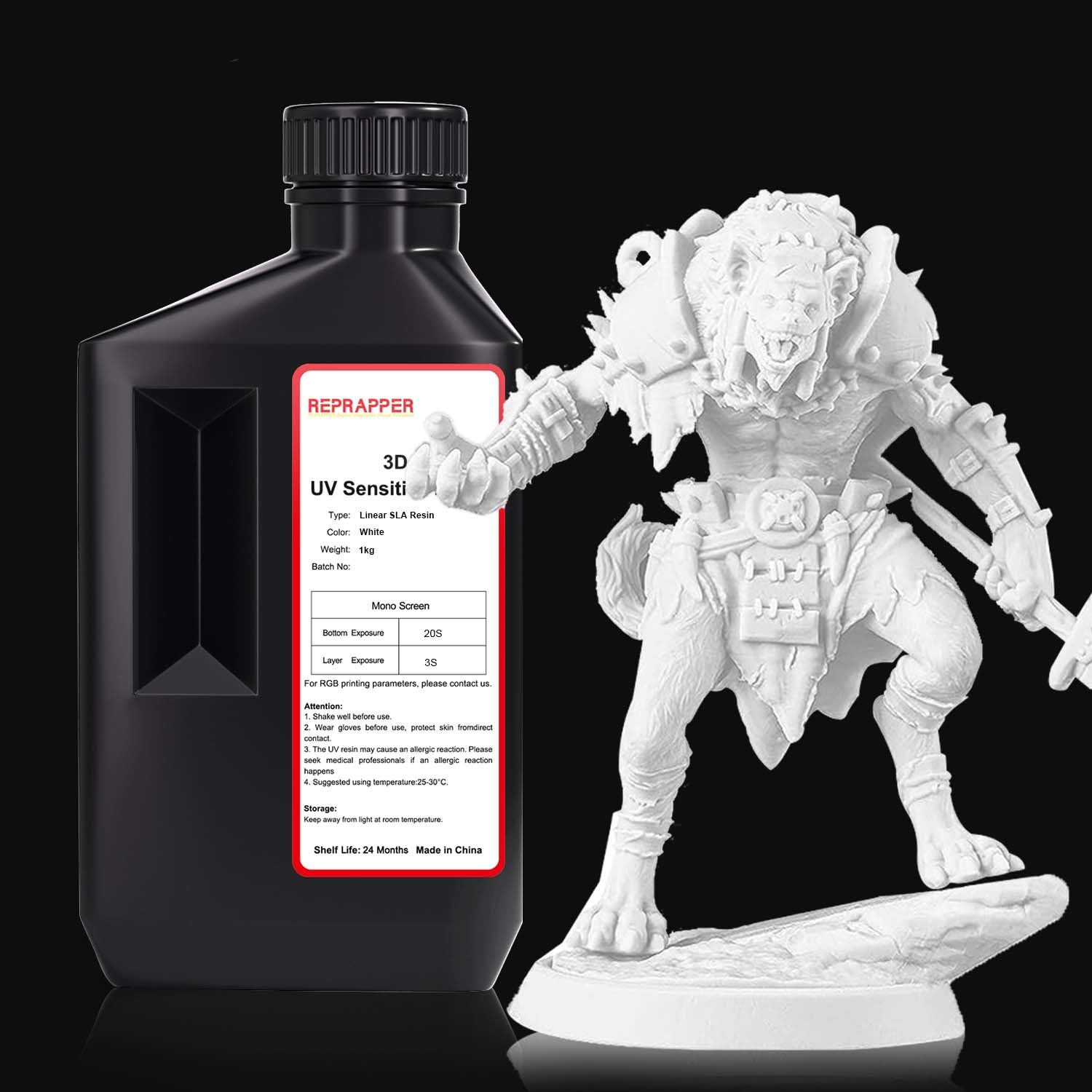 High Precision & Tough RepRapper 3D Printer Resin - 405nm Fast UV-Curing Photopolymer for SLA Printing (1000g, White) | Compatible with EMAKE3D Galaxy1 | Ideal for Miniatures, Jewelry Prototypes & Engineering Models