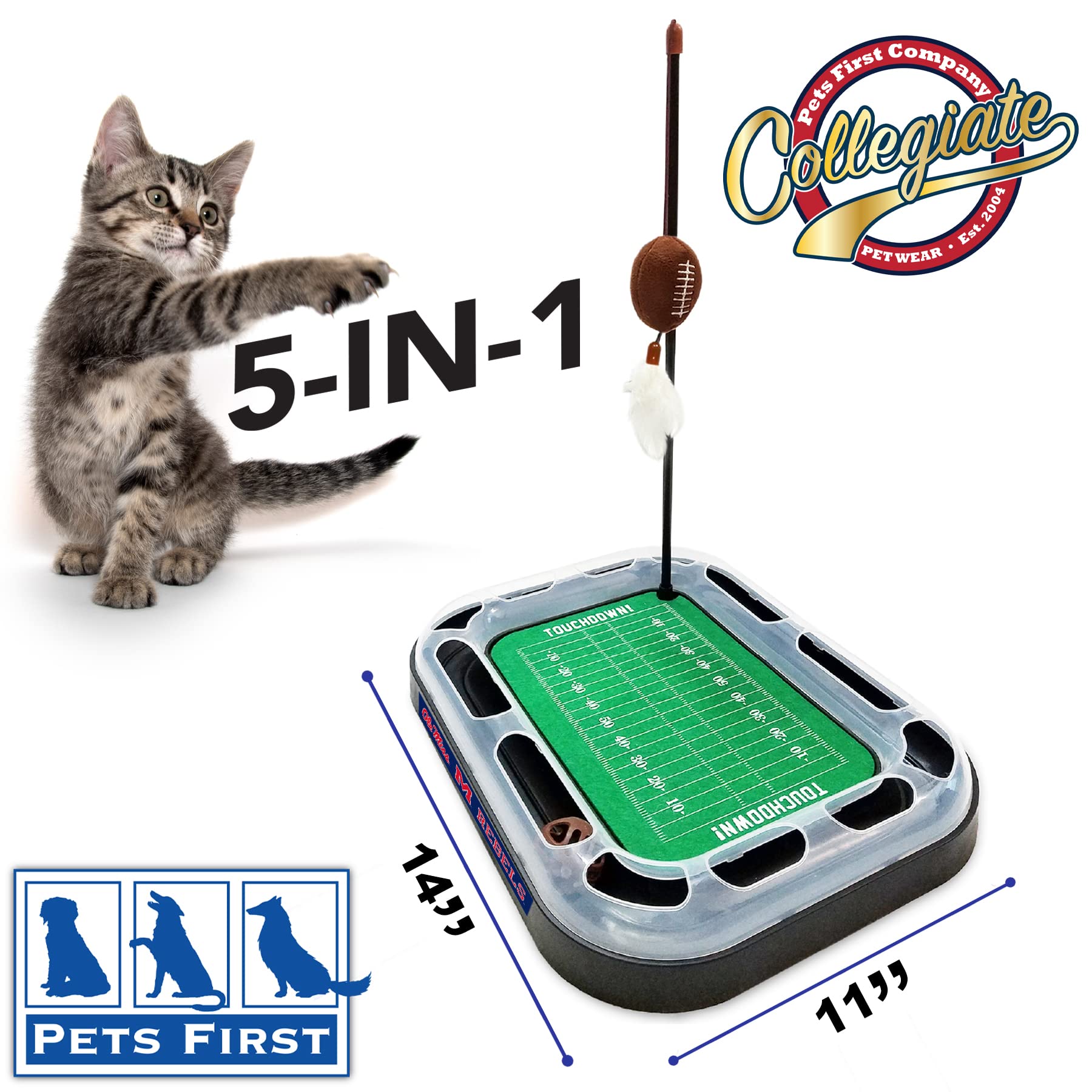 NCAA Louisville Cardinals Football Field Cat Scratcher Toy - 5-in-1 Interactive Cat Toy Set with Scratching Pad, Wand, Catnip Football, Feathers & Bell Ball - Perfect for Playtime, Exercise & Stress Relief for Indoor Cats