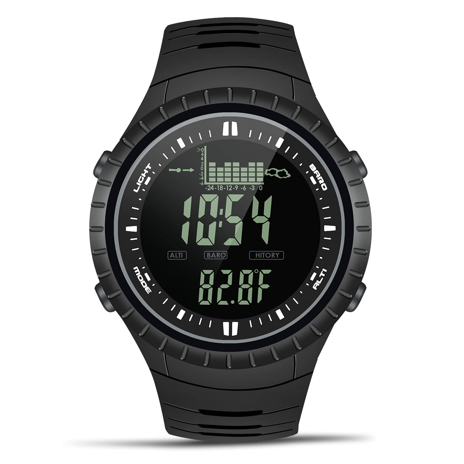 Men's Digital Watch - Waterproof Military Sports Tactical Fishing Wristwatch with Altimeter, Barometer & Thermometer - Black | Perfect for Outdoor Adventures, Hiking, Camping & Water Sports