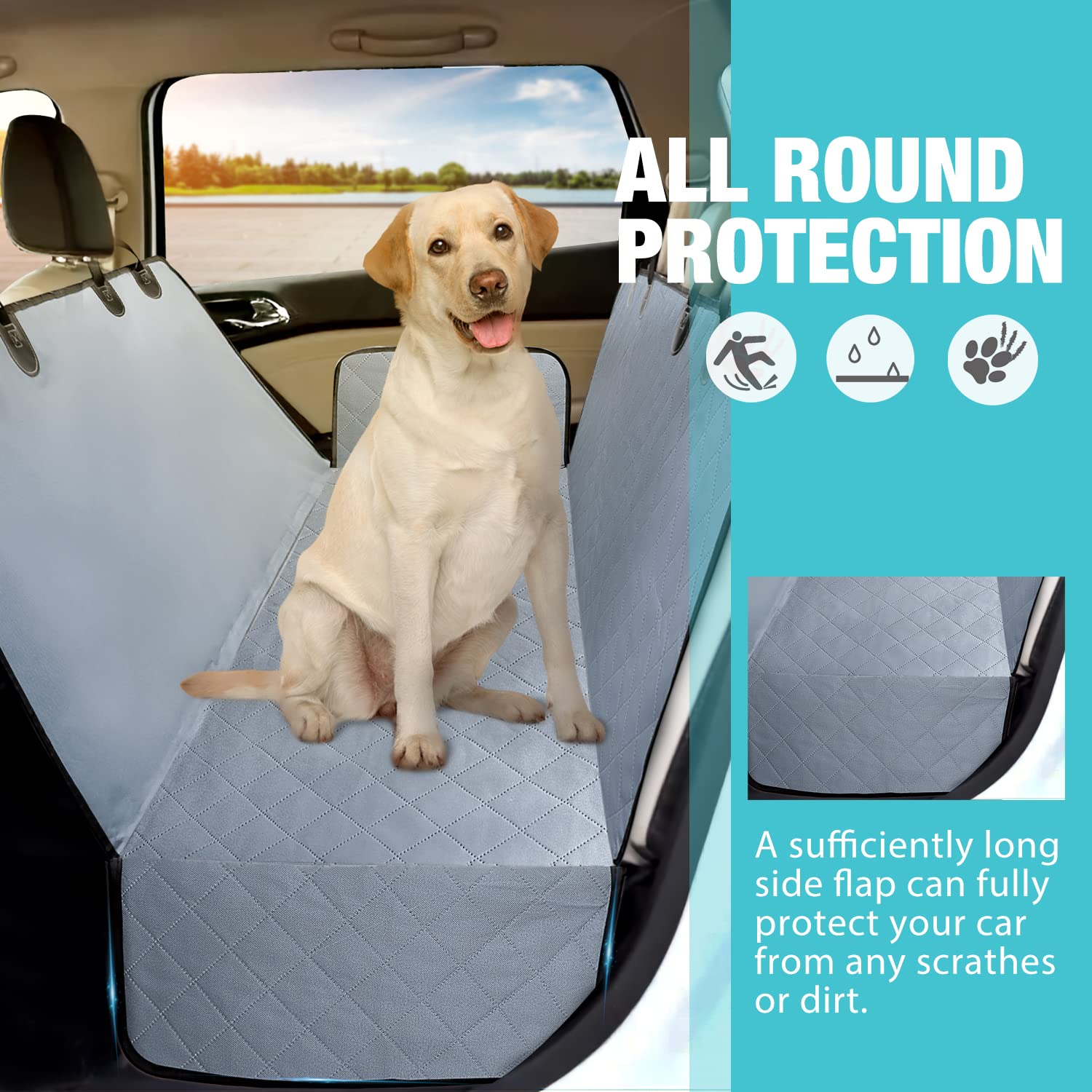 **FURRYFECTION Waterproof Dog Car Seat Cover for Back Seat – Heavy Duty 600D Scratchproof & Nonslip Pet Hammock – Universal Fit for Cars, Trucks & SUVs (Grey, Large) – Perfect for Travel, Road Trips & Daily Commute**
