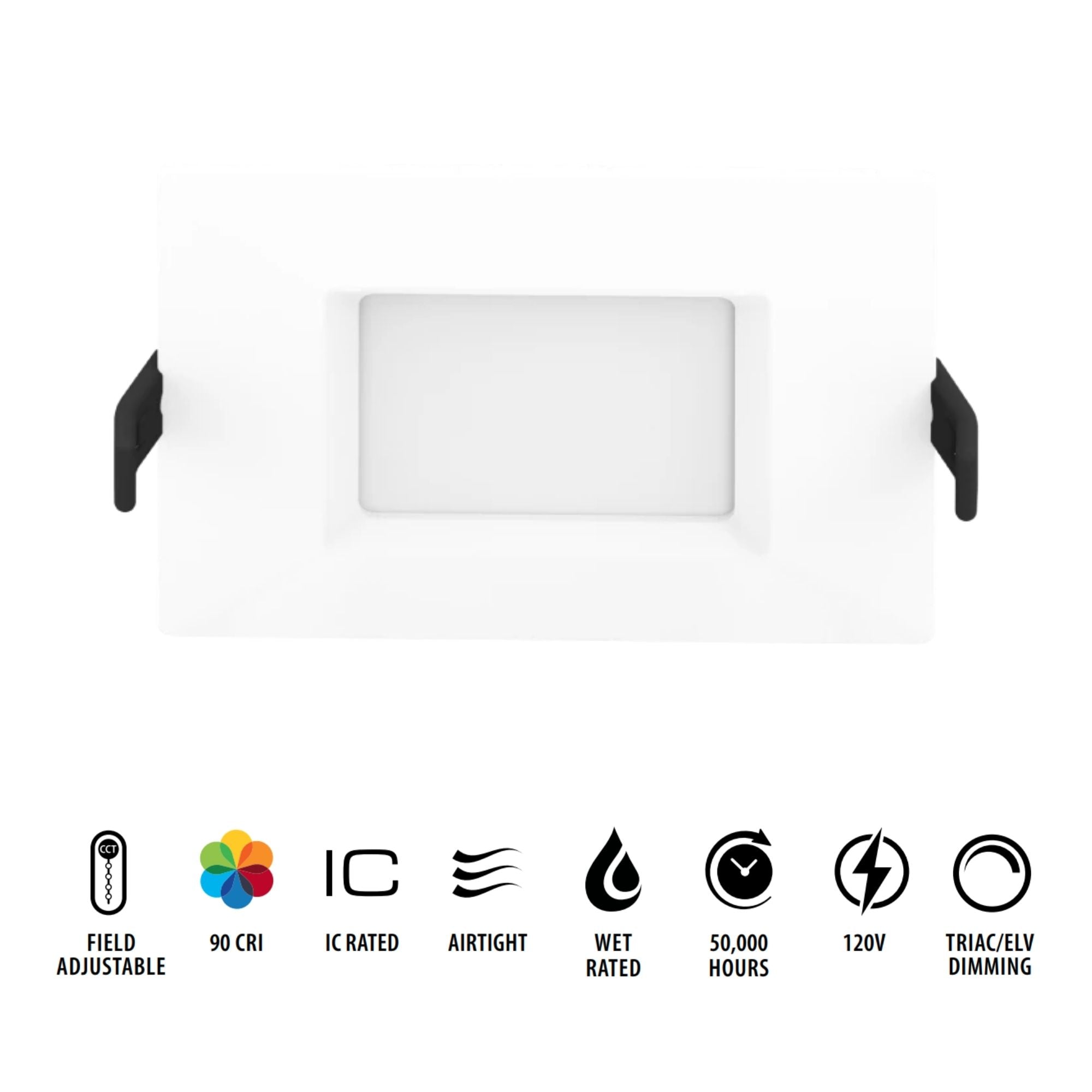 4 Inch Square Wafer LED Downlight - 750 Lumens, White Smooth Trim - Perfect for Kitchen, Bathroom & Hallway Lighting