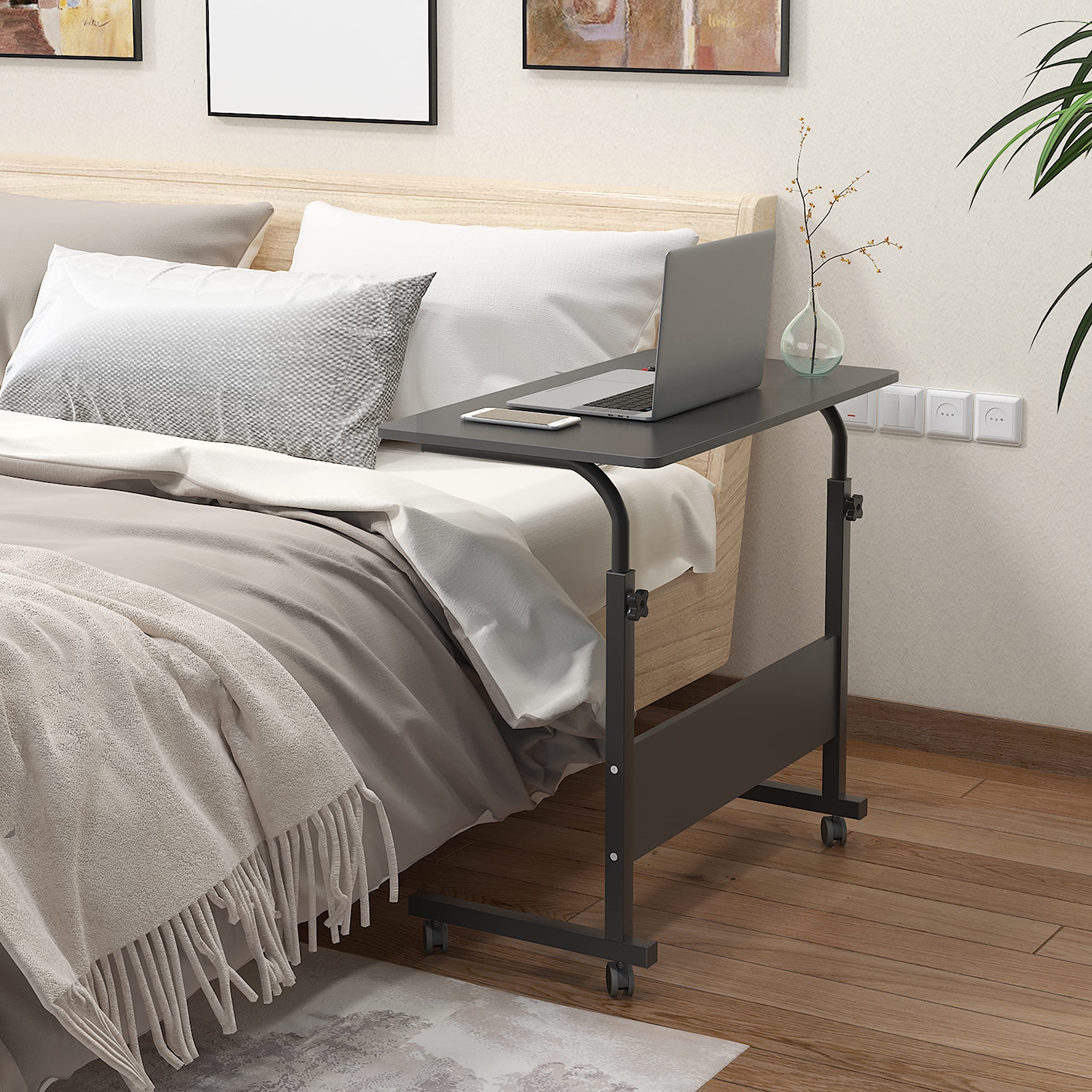 SogesGame Mobile Side Table with Wheels - Black Rolling End Table with Casters for Living Room, Bedroom, or Office - Portable Snack Table for Home Use