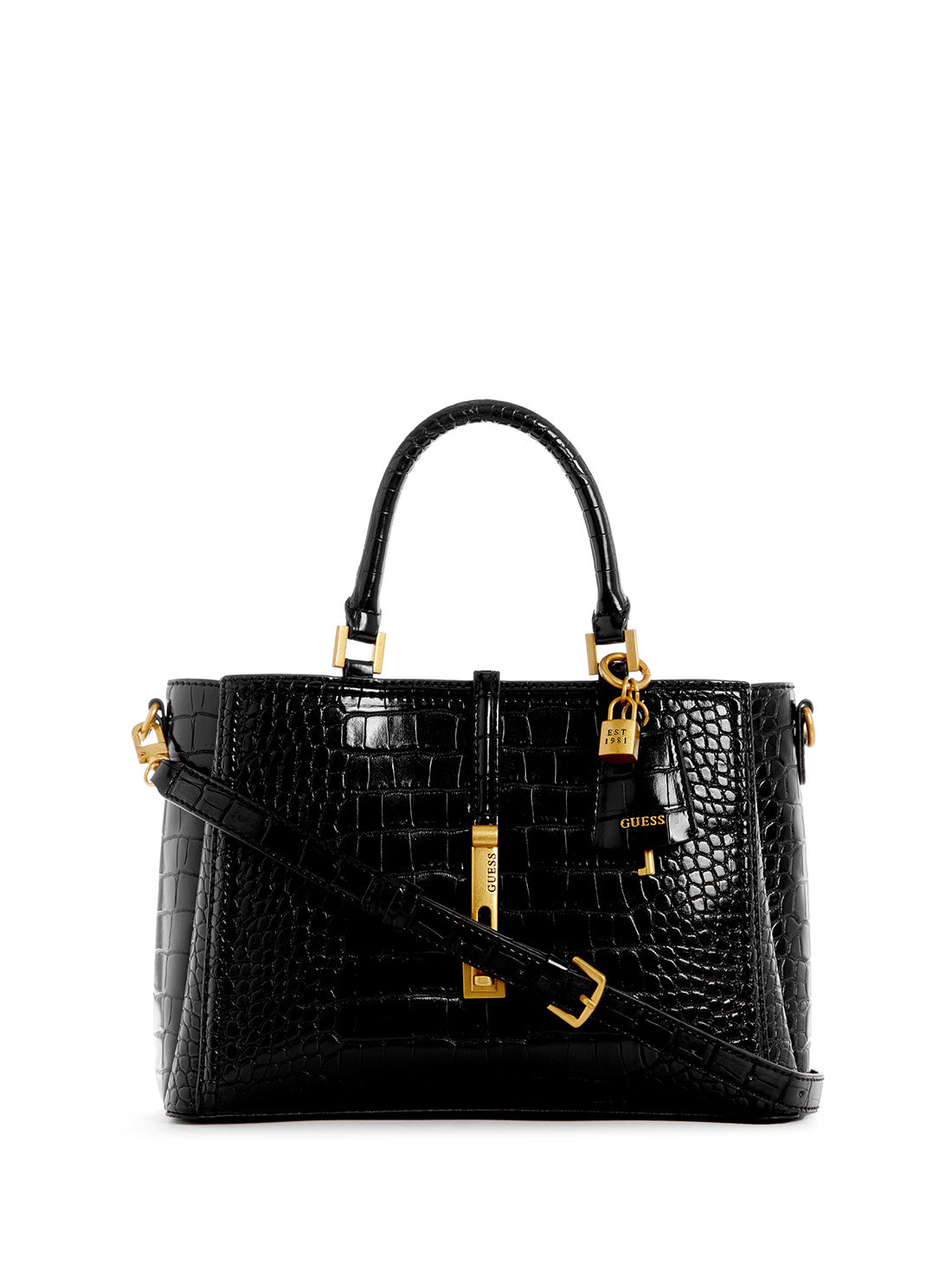 Black Crocodile Embossed Leather Satchel Handbag for Women - Stylish Crossbody Purse for Work, Travel & Everyday Use