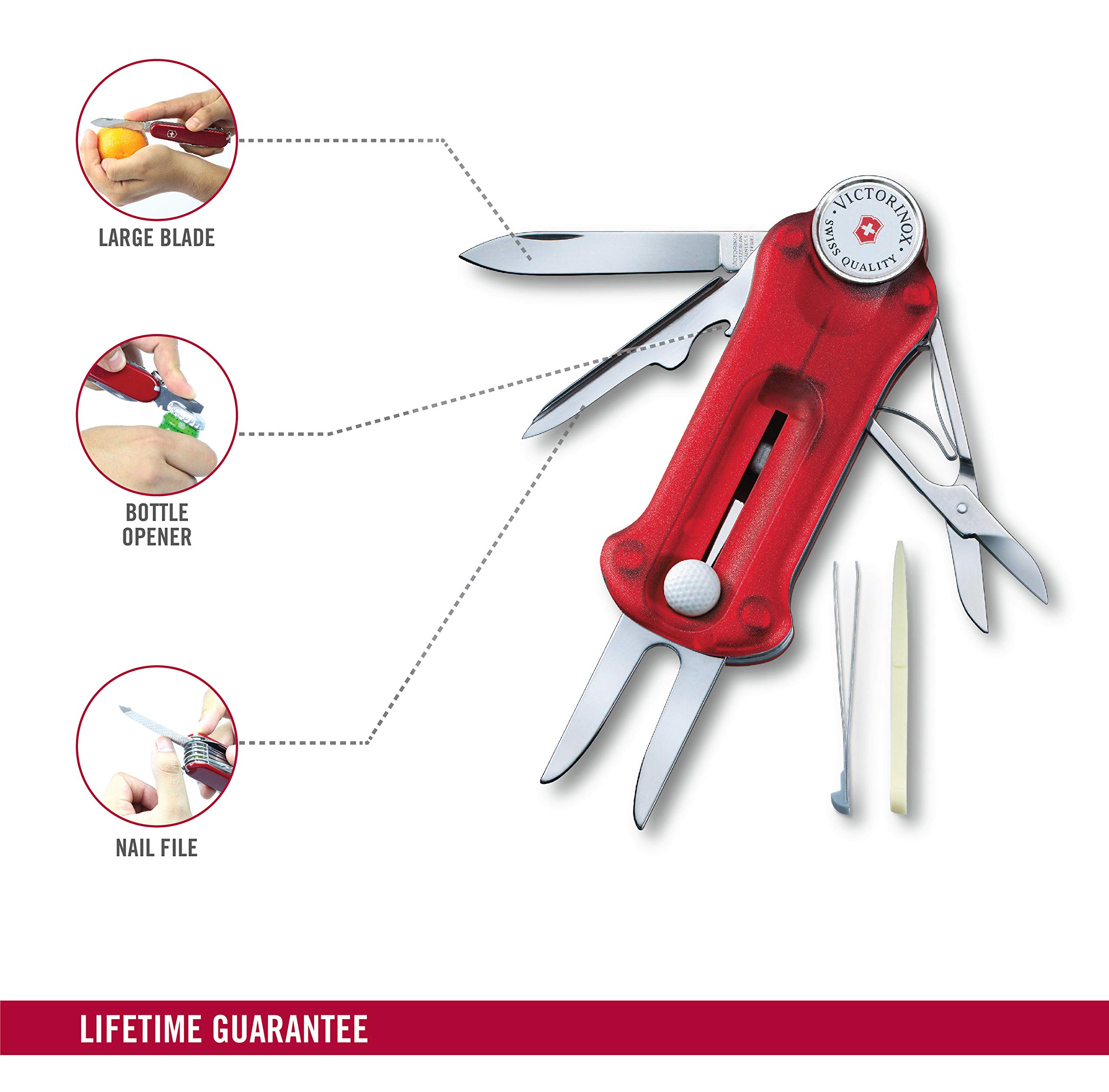 Victorinox Swiss Army Golf Multi-Tool with Stainless Steel Blades & Red Polyamide Handle - Compact Golf Accessories for On-Course Repairs & Outdoor Adventures