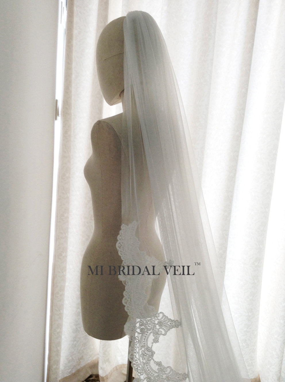 Elegant Edwardian Inspired Cathedral Lace Wedding Veil with Elbow Length - Perfect for Bridal Gowns, Vintage Weddings & Formal Ceremonies