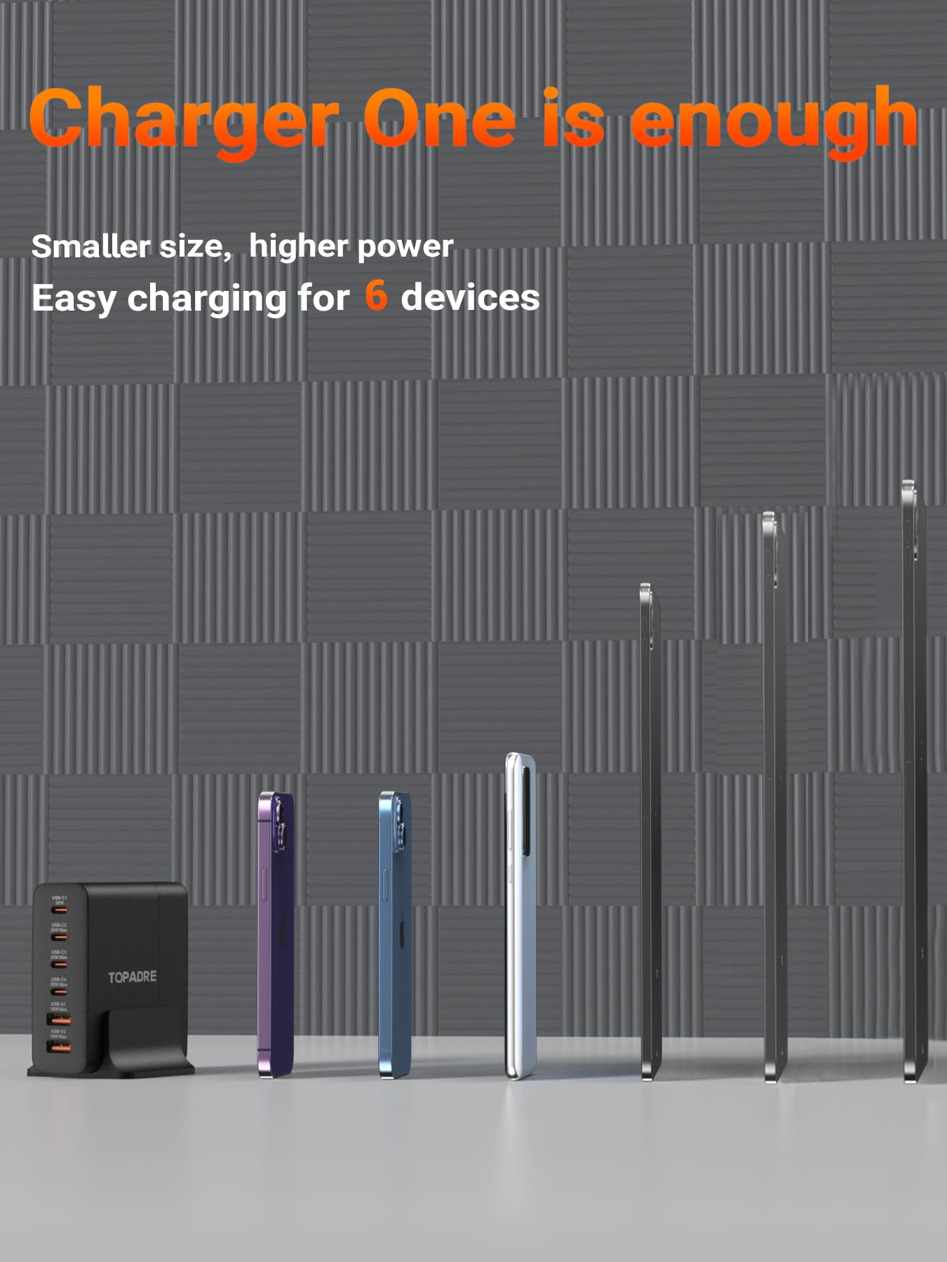 80W USB C Charger Block with 6 Ports - Fast Charging Station & PD USB C Hub for iPhone 15/14/13 Pro Max, iPad Pro/Air/Mini, Samsung Galaxy S24/S23, MacBook Pro/Air, Google Pixel - Black | Perfect for Home, Office & Travel Charging Needs
