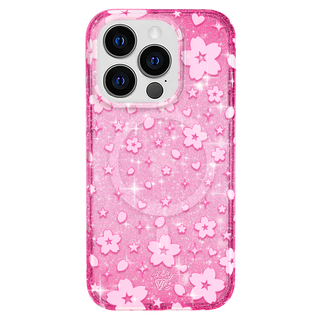Cherry Blossom Glitter iPhone Case - Sparkling Floral Phone Cover for iPhone 13/14/15, Durable Shockproof Protection - Perfect for Spring Outfits & Everyday Use