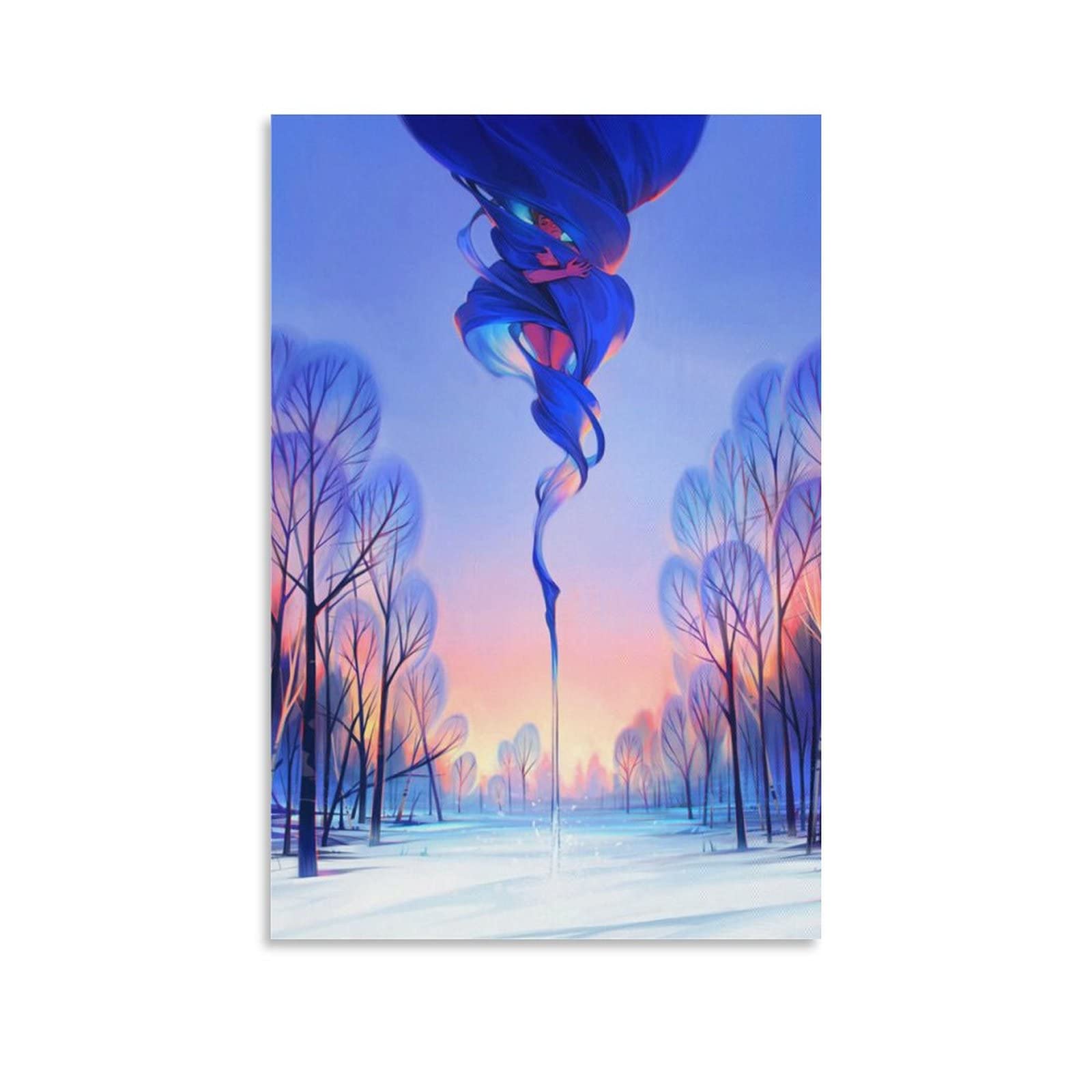 Ruowang Snowy Forest The Man in The Whirlpool Wind Sunrise Sunset Fantasy Watercolor Poster - Premium Canvas Wall Art for Living Room, Bedroom & Office Decor - 24x36 inches (60x90cm) - Perfect for Home Decoration, Gift Giving & Interior Design
