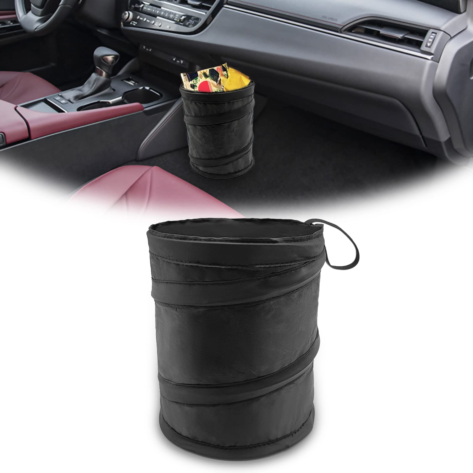 Waterproof Collapsible Car Trash Can - Hanging Pop-Up Vehicle Garbage Bin for Cars, Trucks, SUVs & Minivans | Portable Oxford Cloth Trash Bag | Perfect for Road Trips, Commuting & Family Travel (1 Pack, Black)