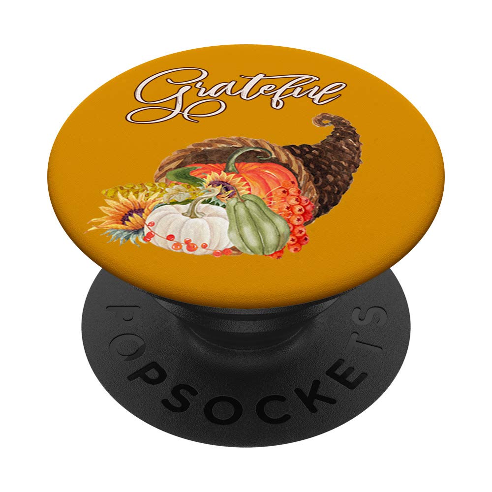 Grateful Cornucopia Horn of Plenty Phone Grip - Pumpkin & Sunflower PopSockets Stand for iPhone, Samsung & Tablets | Perfect for Thanksgiving Decor & Fall Home Accessories