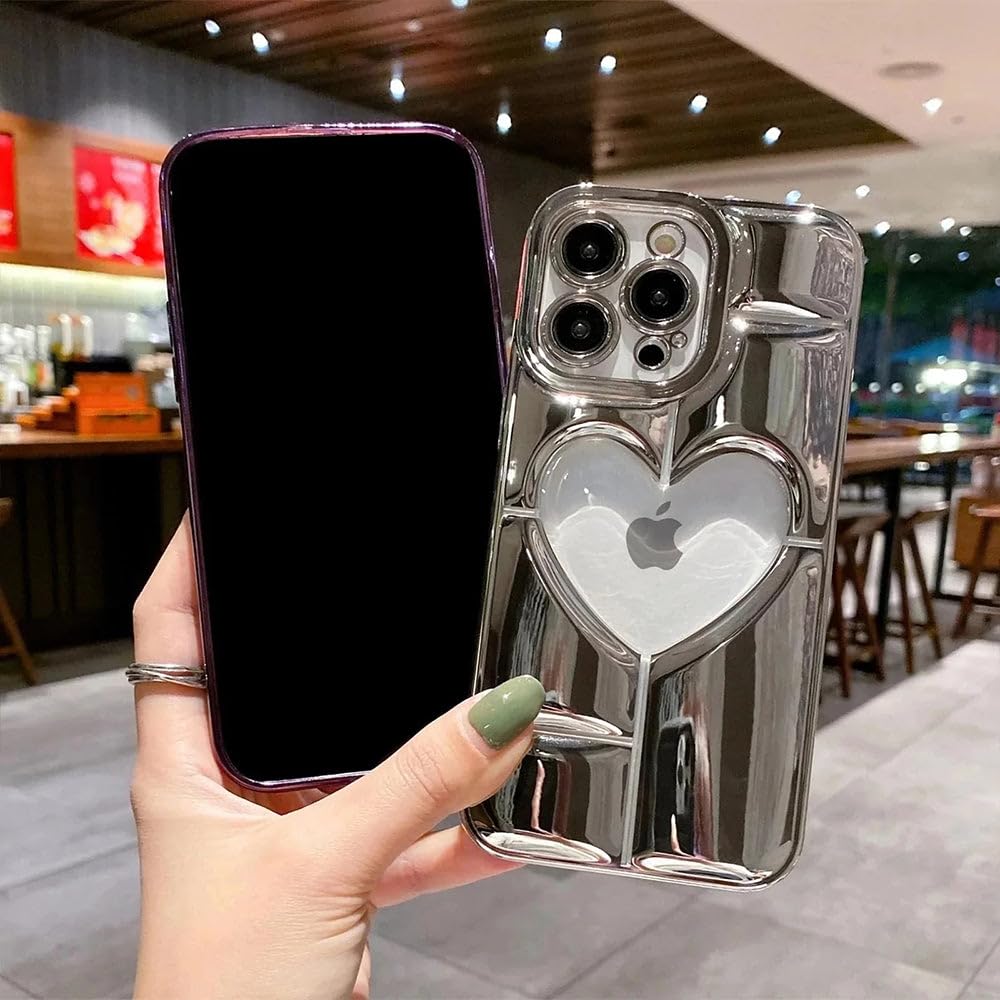 Premium Luxury Electroplated Heart-Shaped Hollow iPhone 15 Case - Shockproof Soft TPU Cover with Camera Lens Protection (Blue) | Perfect for Valentine's Gifts, Date Nights & Romantic Occasions