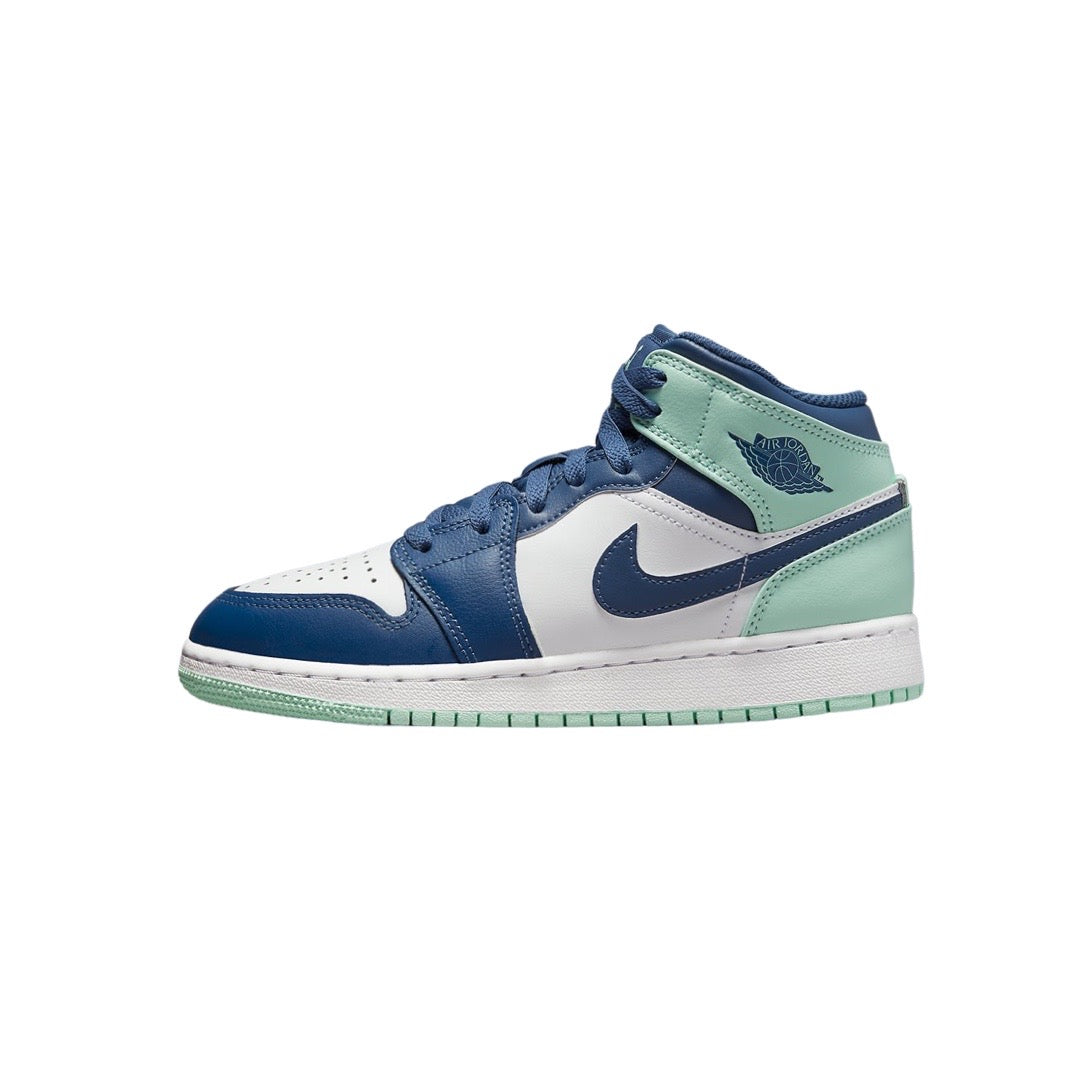 Air Jordan 1 Mid GS Sneakers - Mystic Navy, Mint & White Colorway - Perfect for Basketball, Streetwear & Casual Fashion