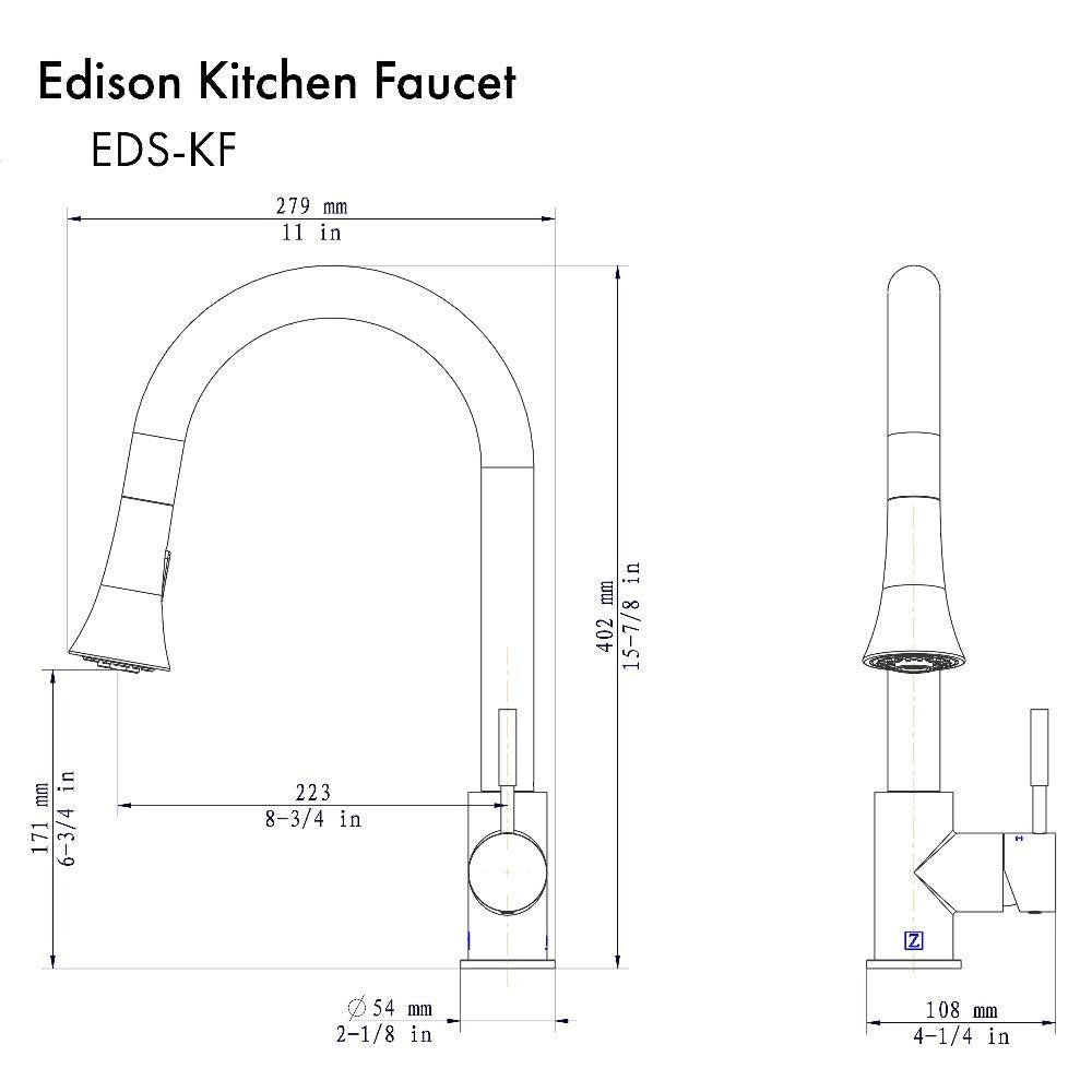 ZLINE Edison Pull Down Single Handle Kitchen Faucet in Champagne Bronze - Modern Commercial Style for Sink, Dishwashing & Food Prep (EDS KF CB)