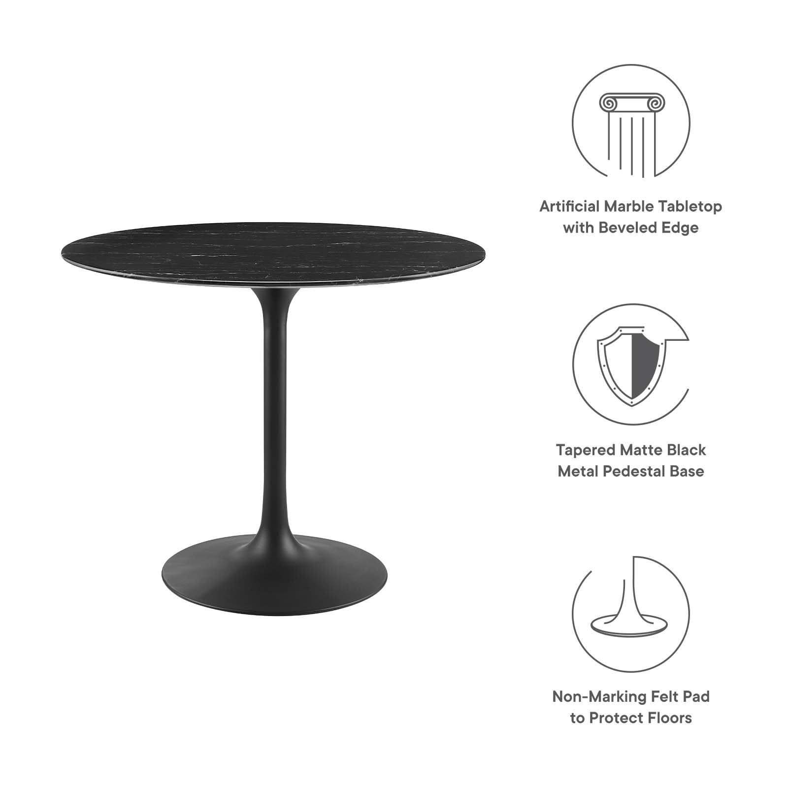 Modway Lippa 36 Inch Round Dining Table in Black - Modern Kitchen & Dining Room Furniture for Small Spaces, Apartments, Breakfast Nooks