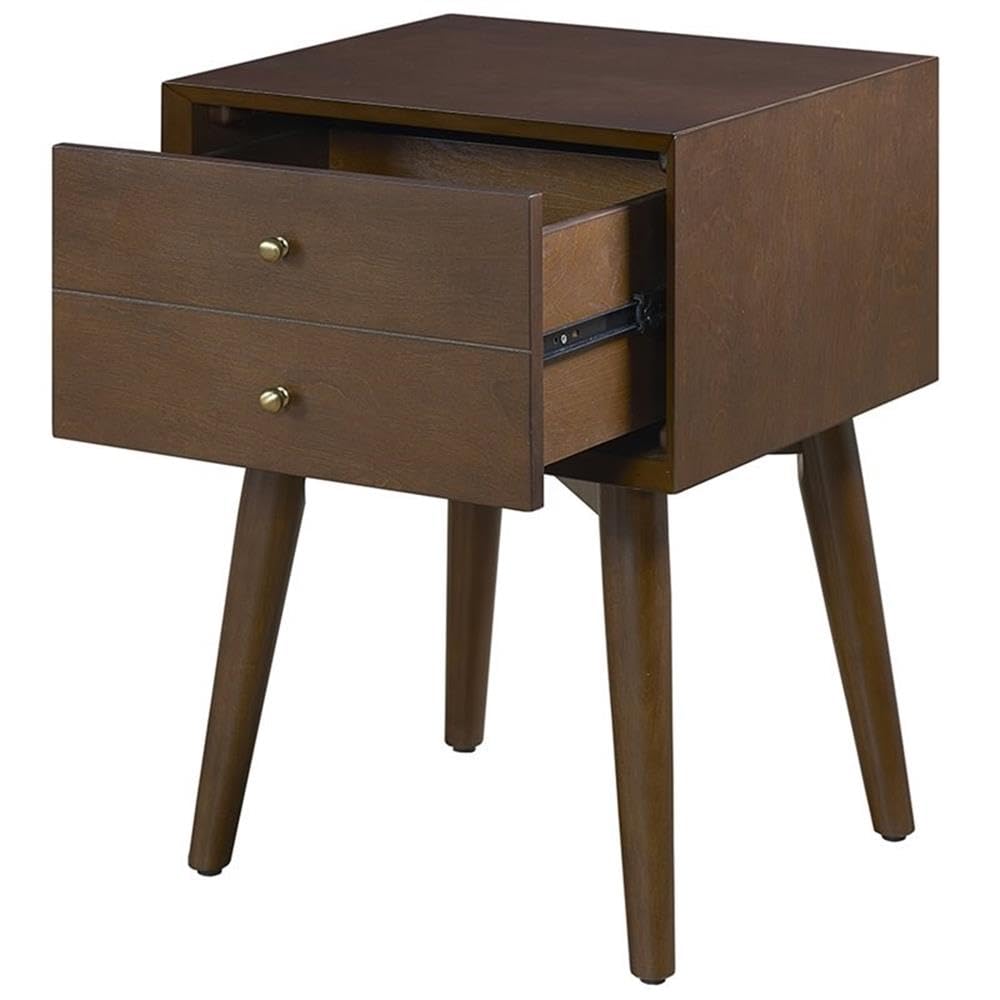 Allora 1-Drawer Mid-Century Modern Nightstand - Solid Mahogany Wood with Bronze Accents - Bedside Table for Bedroom, Living Room & Office