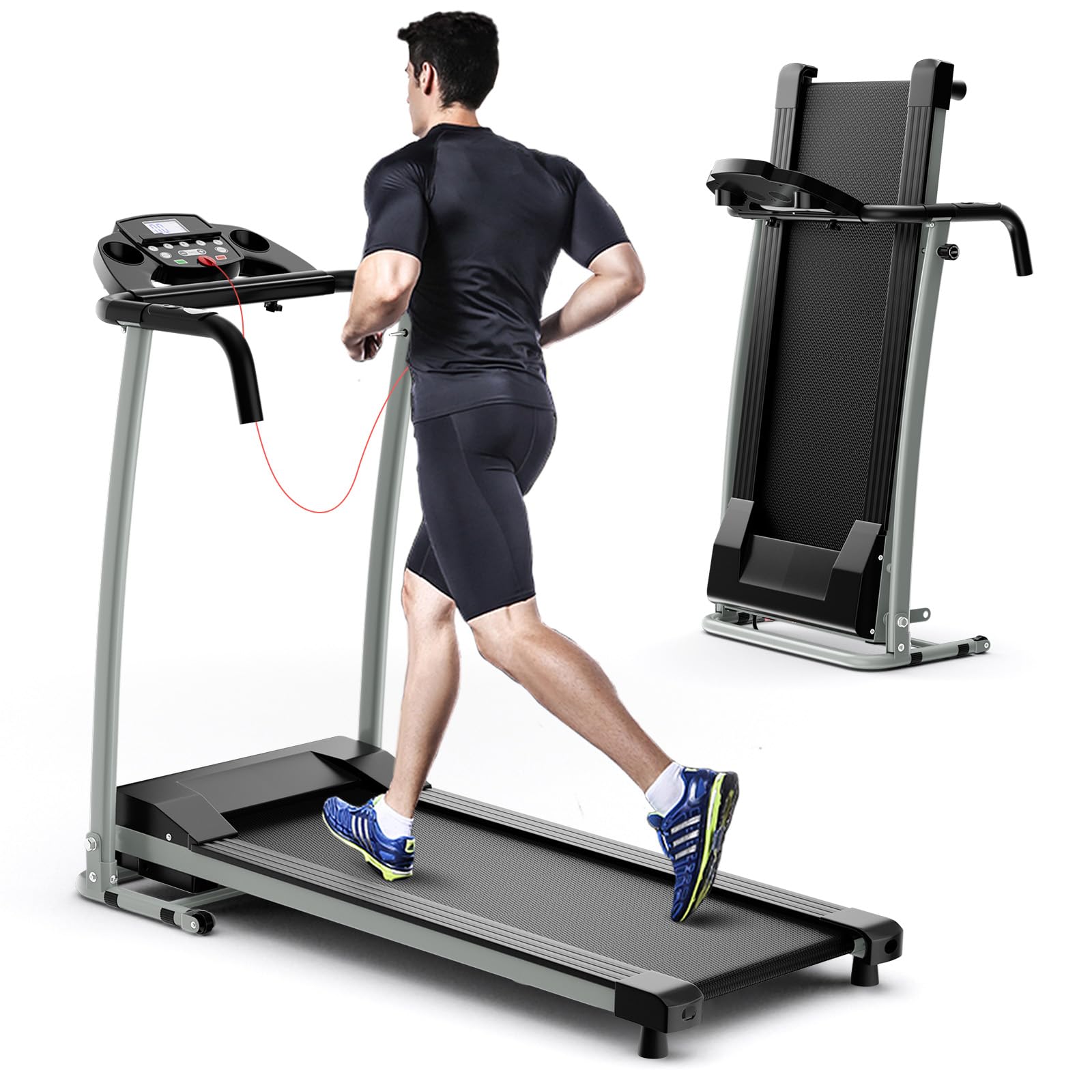 Wenst'sKufAN Folding Treadmill - Electric Motorized Running Machine with LED Display & Phone Holder for Home Gym, Office Workout - Perfect for Walking, Jogging & Cardio Exercise - Compact Space Saving Design for Small Apartments & Home Fitness